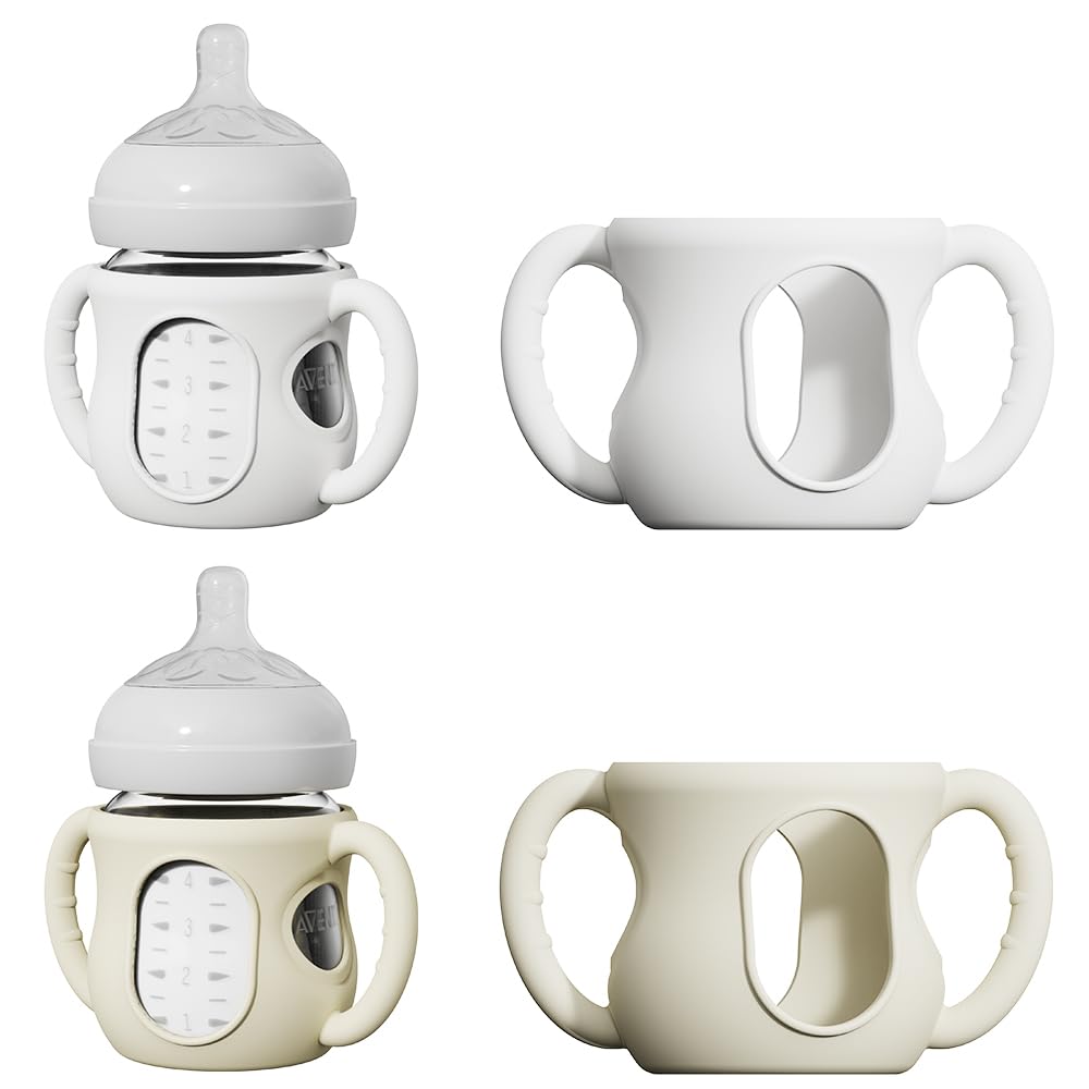 4 Pack Silicone Sleeves for Avent Natural Glass Bottles, Anti Breakage Bottle Holder with Handle