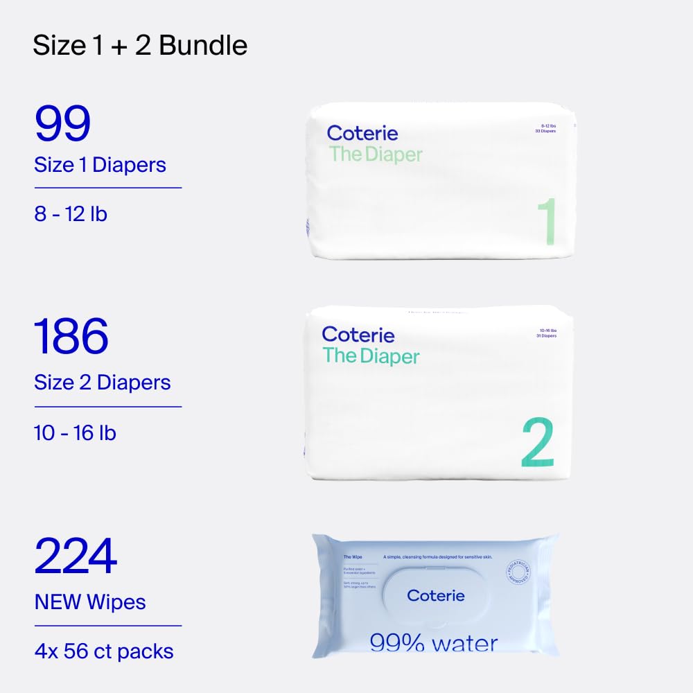 Coterie Baby Wipes + Diapers Kit Hypoallergenic for Sensitive Skin