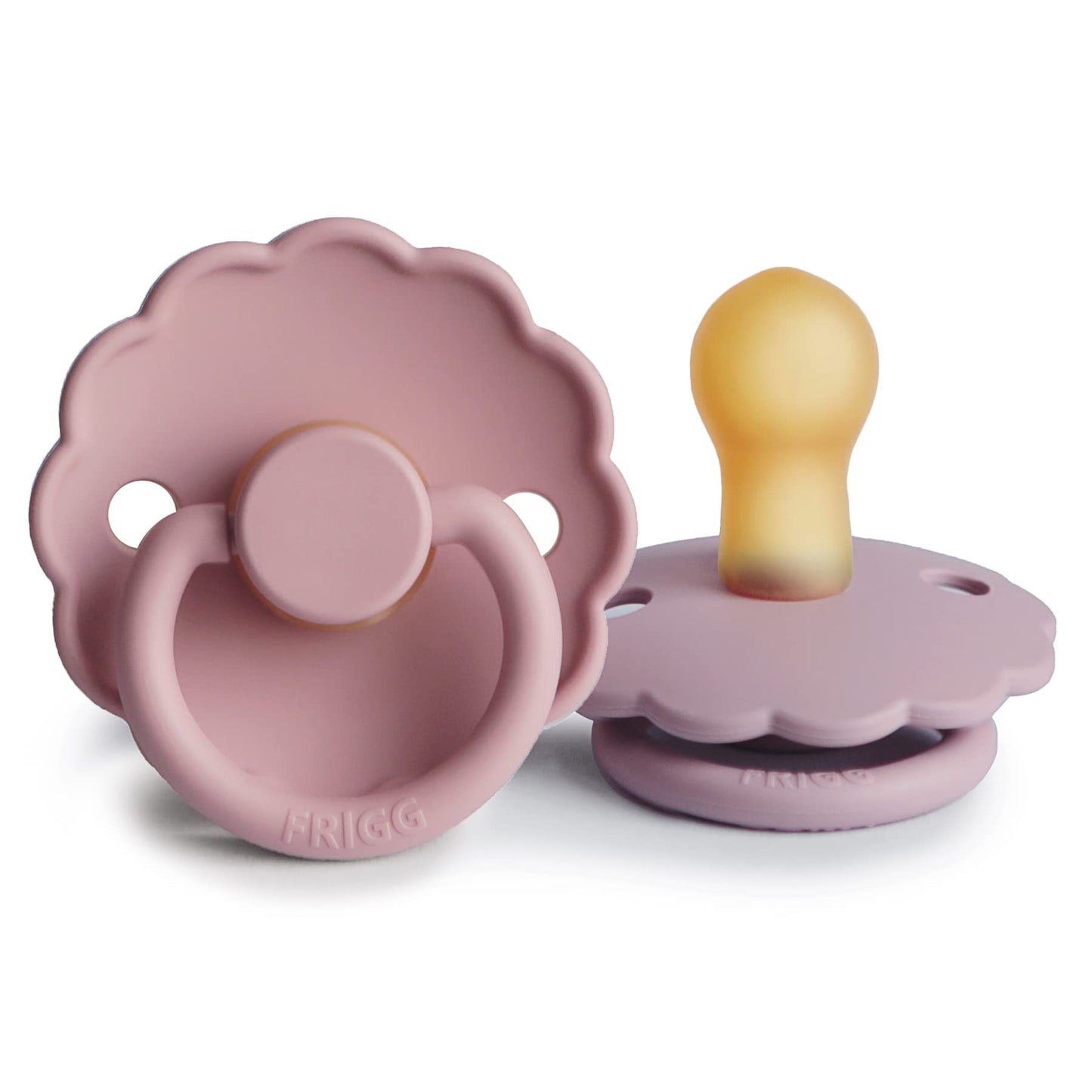 FRIGG Daisy Natural Rubber Baby Pacifier | Made in Denmark | BPA-Free (Aurora/Bright White, 0-6 Months) 2-Pack