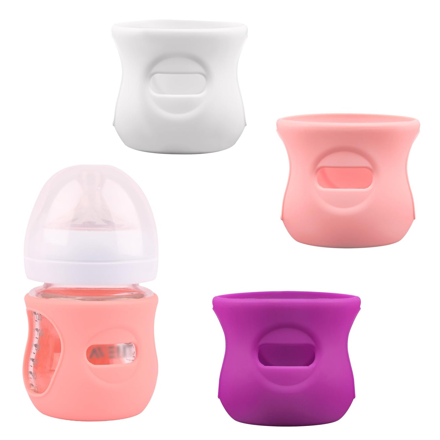 3 Pack Silicone Sleeves for Avent Natural Glass Baby Bottles, Anti Breakage Baby Bottle Holder, Compatible Philips Avent Glass Natural Baby Bottle 4 oz(Grey+Dark Blue+Apricot)