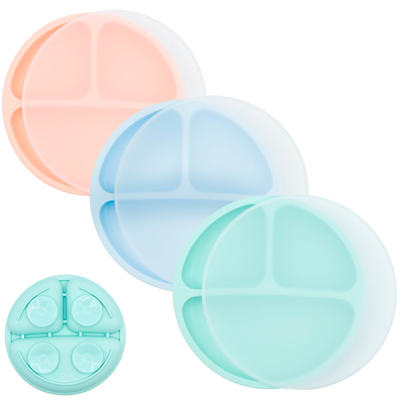 WeeSprout Suction Plates for Babies & Toddlers - 100% Silicone, Dinnerware Stays Put, 3 Pack
