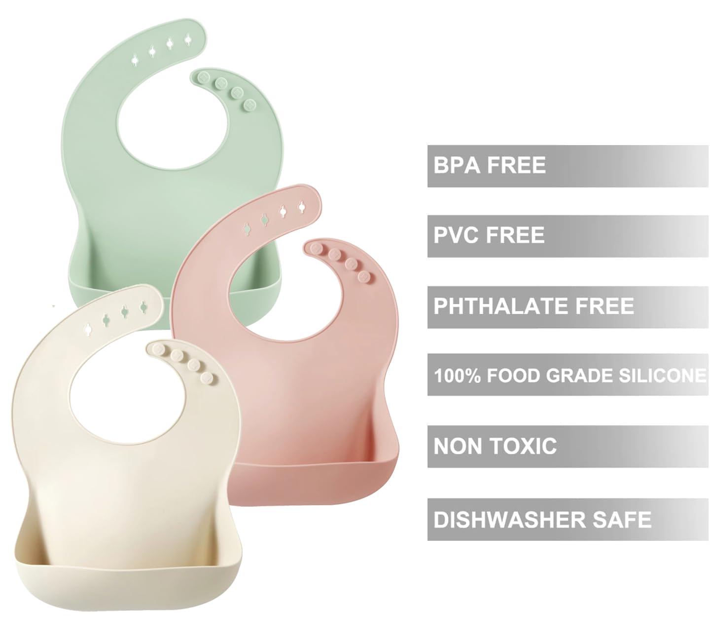 PandaEar Silicone Baby Bibs Set of 3 for Toddlers, BPA Free Waterproof Adjustable Feeding Bib with Large Pocket Food Catcher