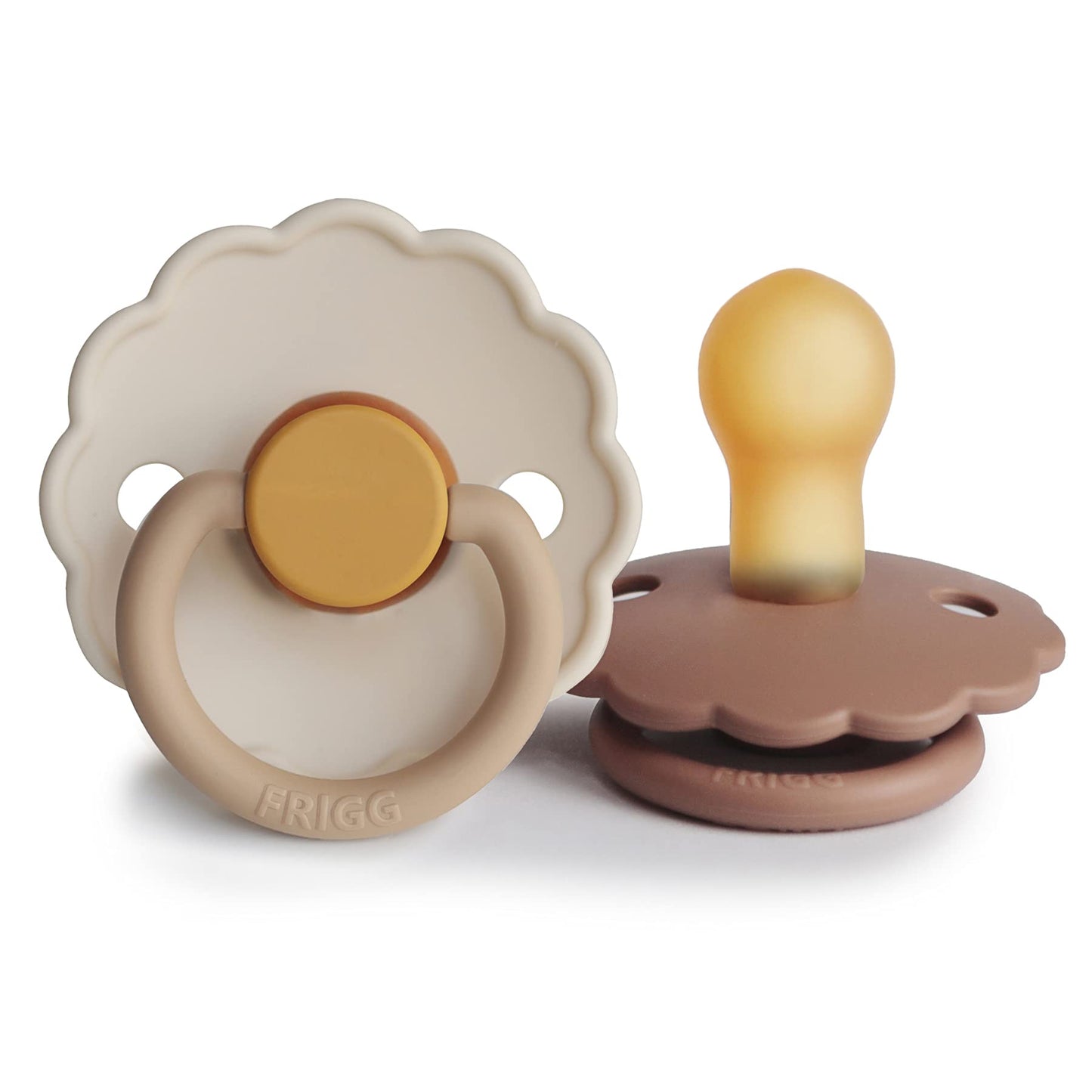 FRIGG Daisy Natural Rubber Baby Pacifier | Made in Denmark | BPA-Free (Aurora/Bright White, 0-6 Months) 2-Pack