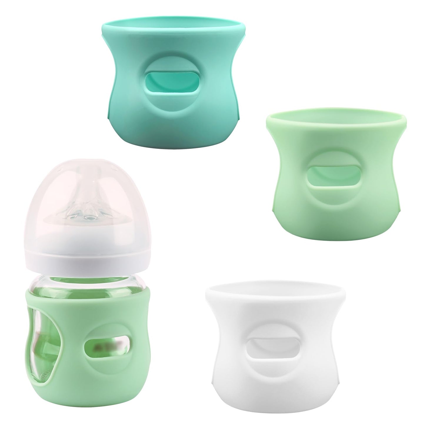 3 Pack Silicone Sleeves for Avent Natural Glass Baby Bottles, Anti Breakage Baby Bottle Holder, Compatible Philips Avent Glass Natural Baby Bottle 4 oz(Grey+Dark Blue+Apricot)