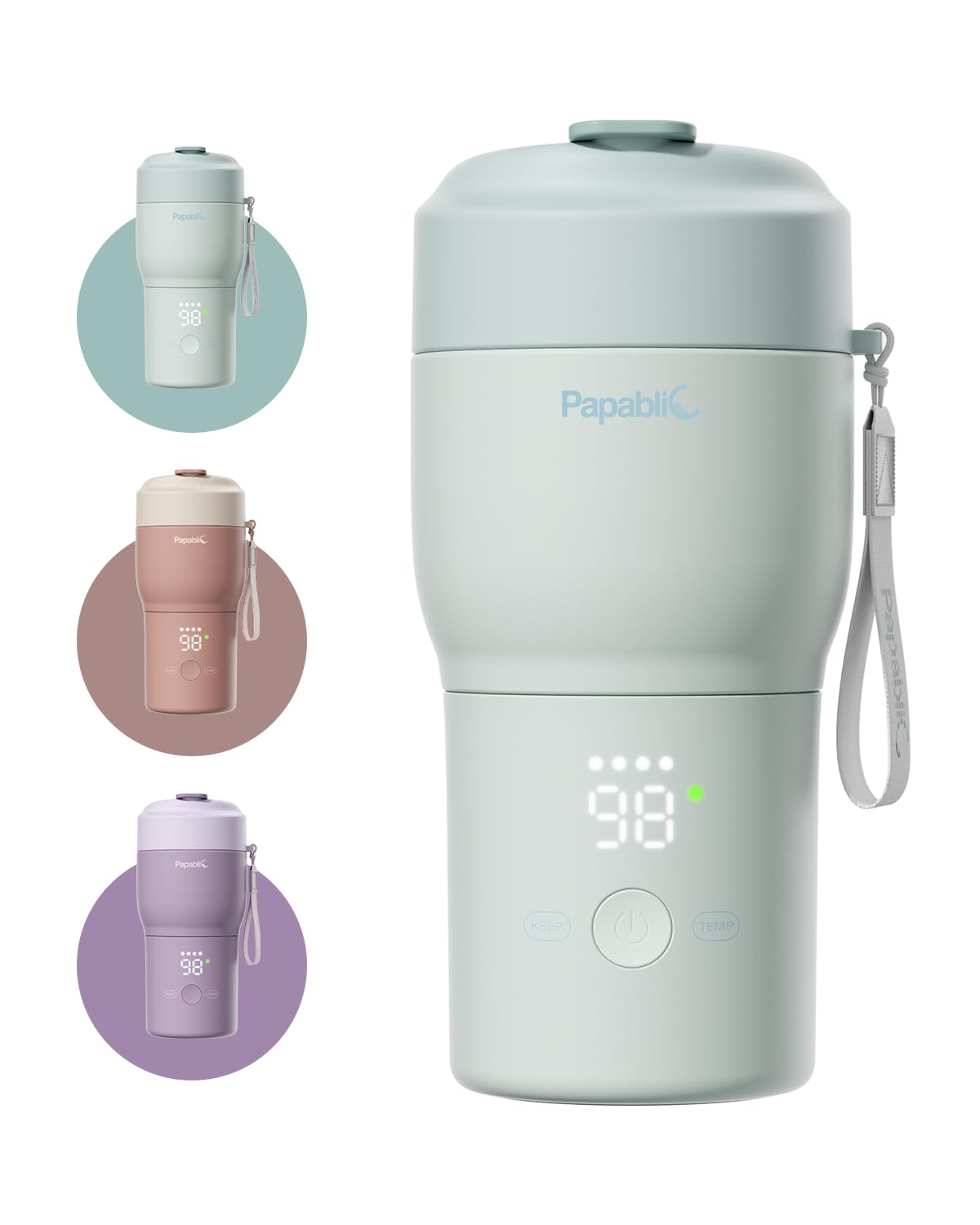 Papablic Pro Portable Bottle Warmer for Travel – Fast Heating, Built-in Sterilizer, 30W Fast Charge, 5-Temp Control, Easy-Clean Wide Mouth, Baby Milk Warmer for Breastmilk & Formula, Lilac Purple