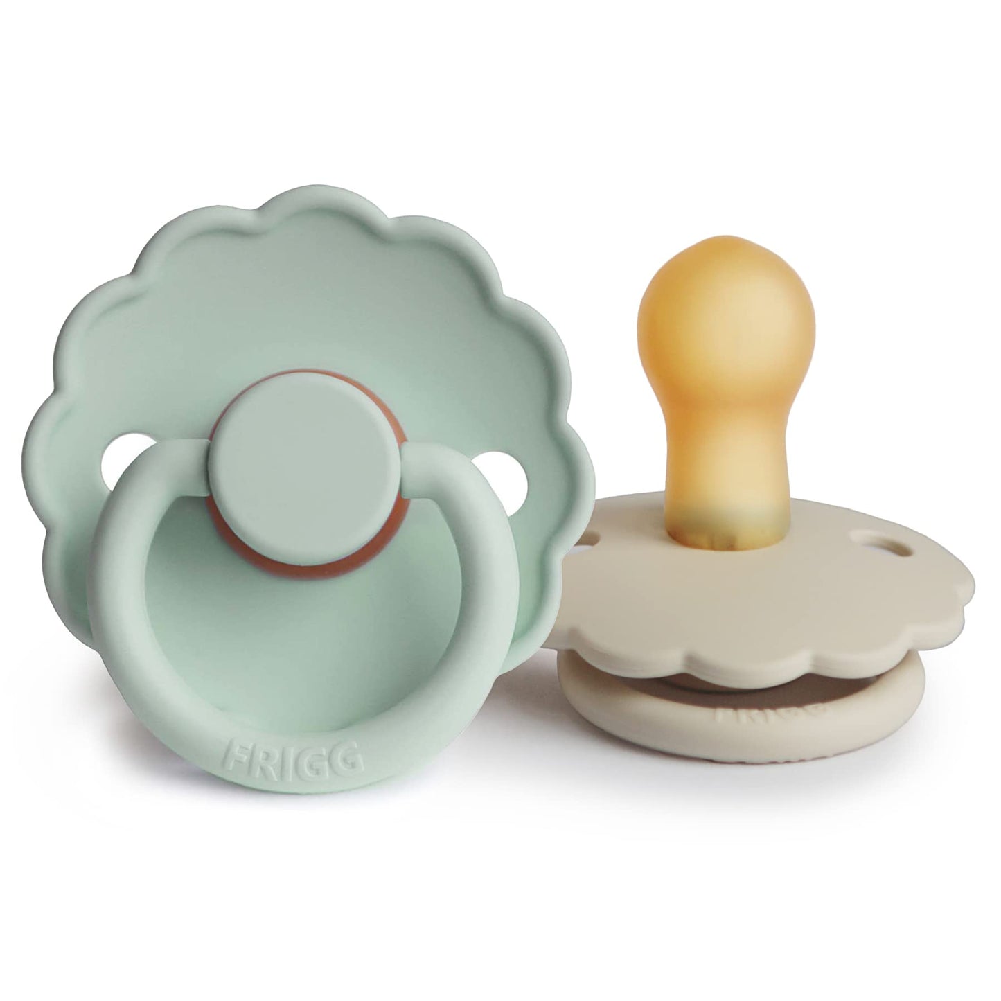 FRIGG Daisy Natural Rubber Baby Pacifier | Made in Denmark | BPA-Free (Aurora/Bright White, 0-6 Months) 2-Pack