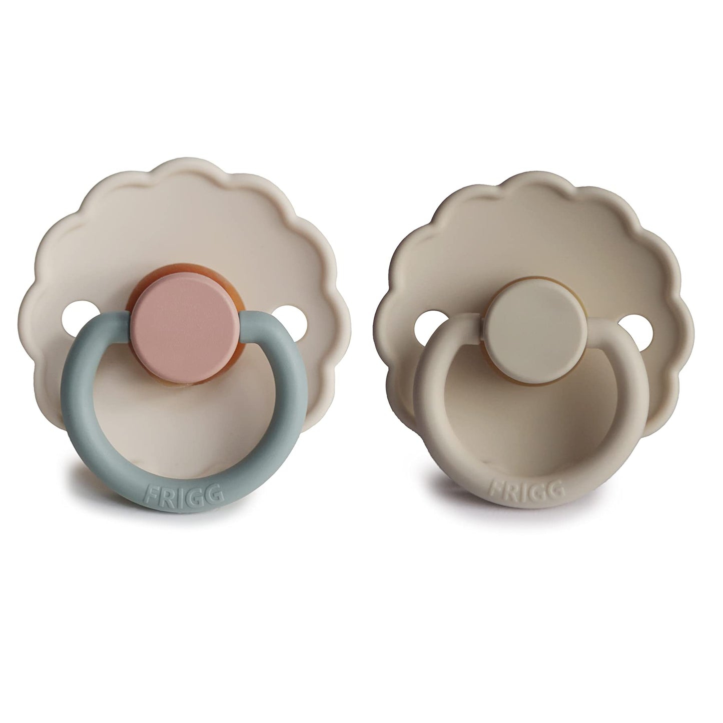 FRIGG Daisy Natural Rubber Baby Pacifier | Made in Denmark | BPA-Free (Aurora/Bright White, 0-6 Months) 2-Pack