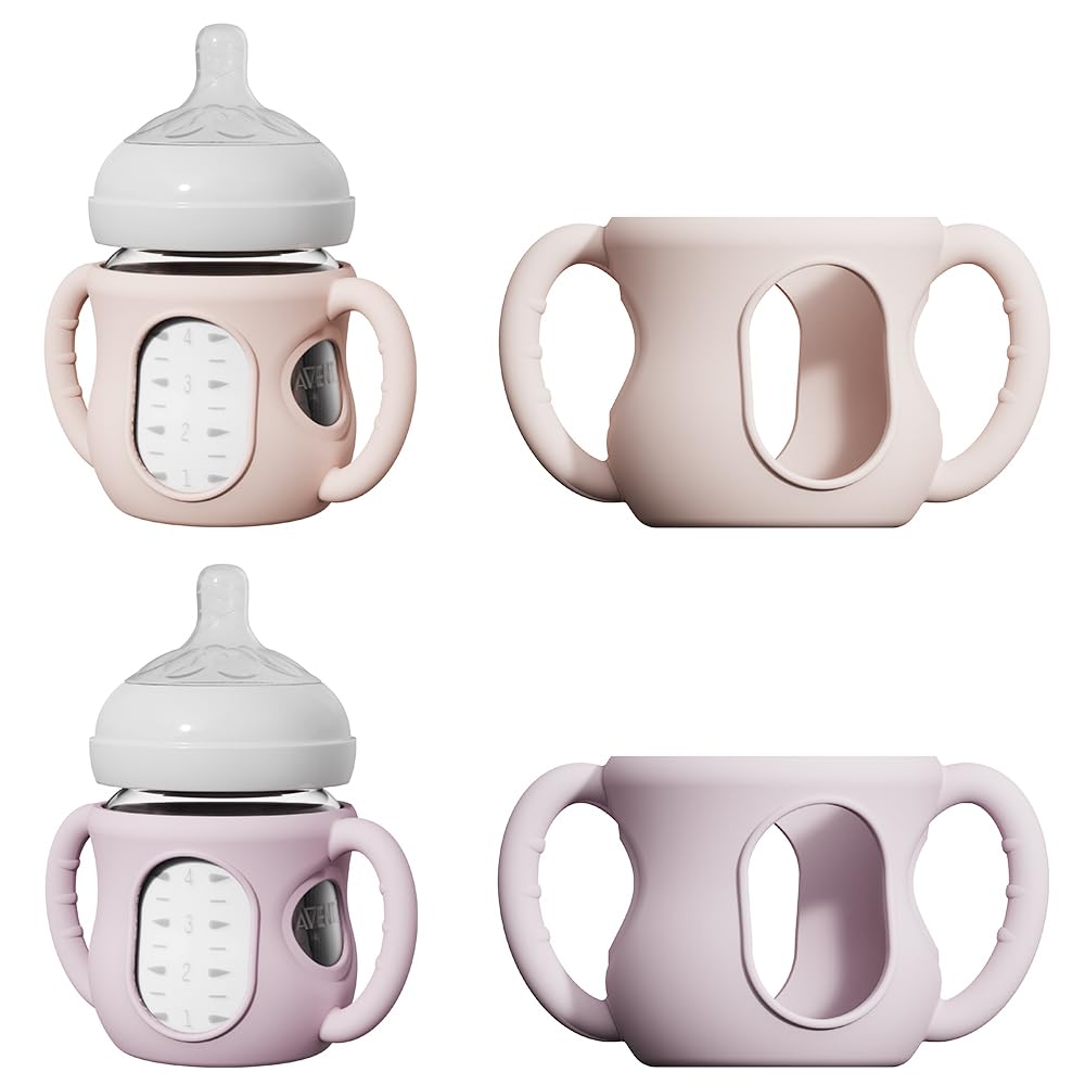 4 Pack Silicone Sleeves for Avent Natural Glass Bottles, Anti Breakage Bottle Holder with Handle