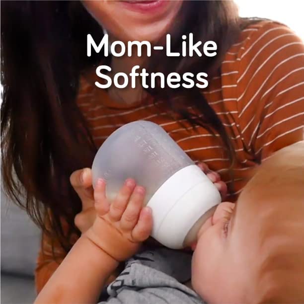 Nanobébé Flexy Silicone Baby Bottle, Anti-Colic, Natural Feel, Non-Collapsing Nipple, Non-Tip Stable Base, Easy to Clean, 3-Pack, Gray, 9oz