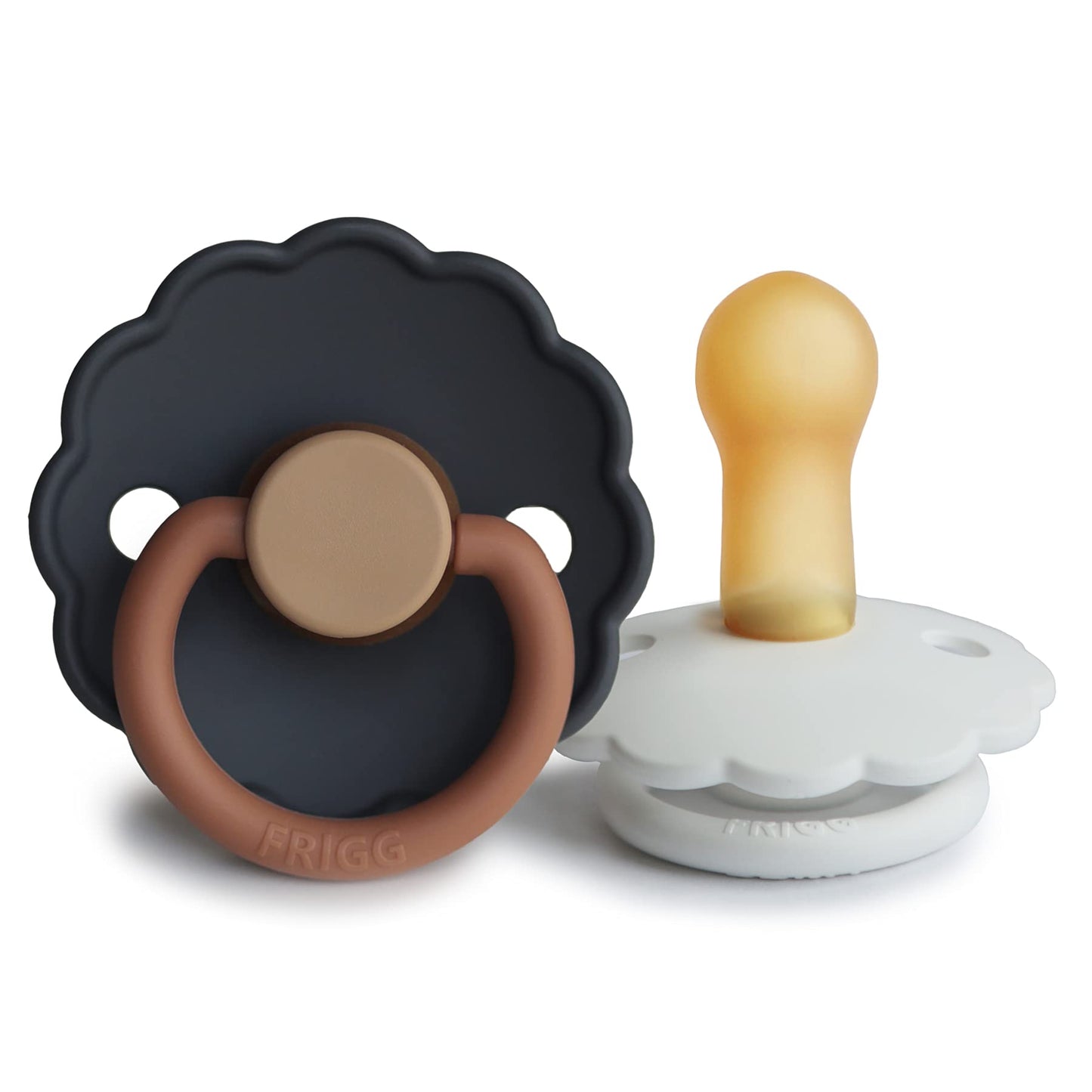 FRIGG Daisy Natural Rubber Baby Pacifier | Made in Denmark | BPA-Free (Aurora/Bright White, 0-6 Months) 2-Pack