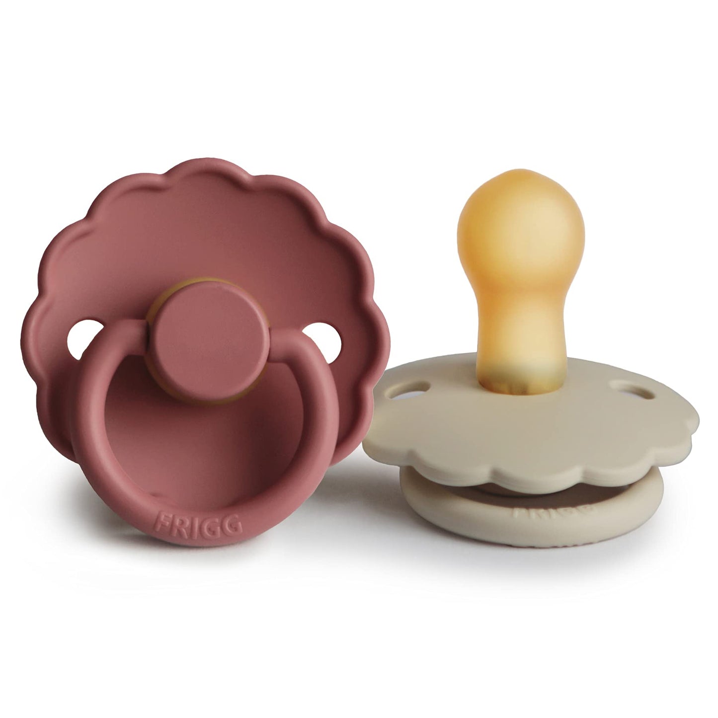 FRIGG Daisy Natural Rubber Baby Pacifier | Made in Denmark | BPA-Free (Aurora/Bright White, 0-6 Months) 2-Pack