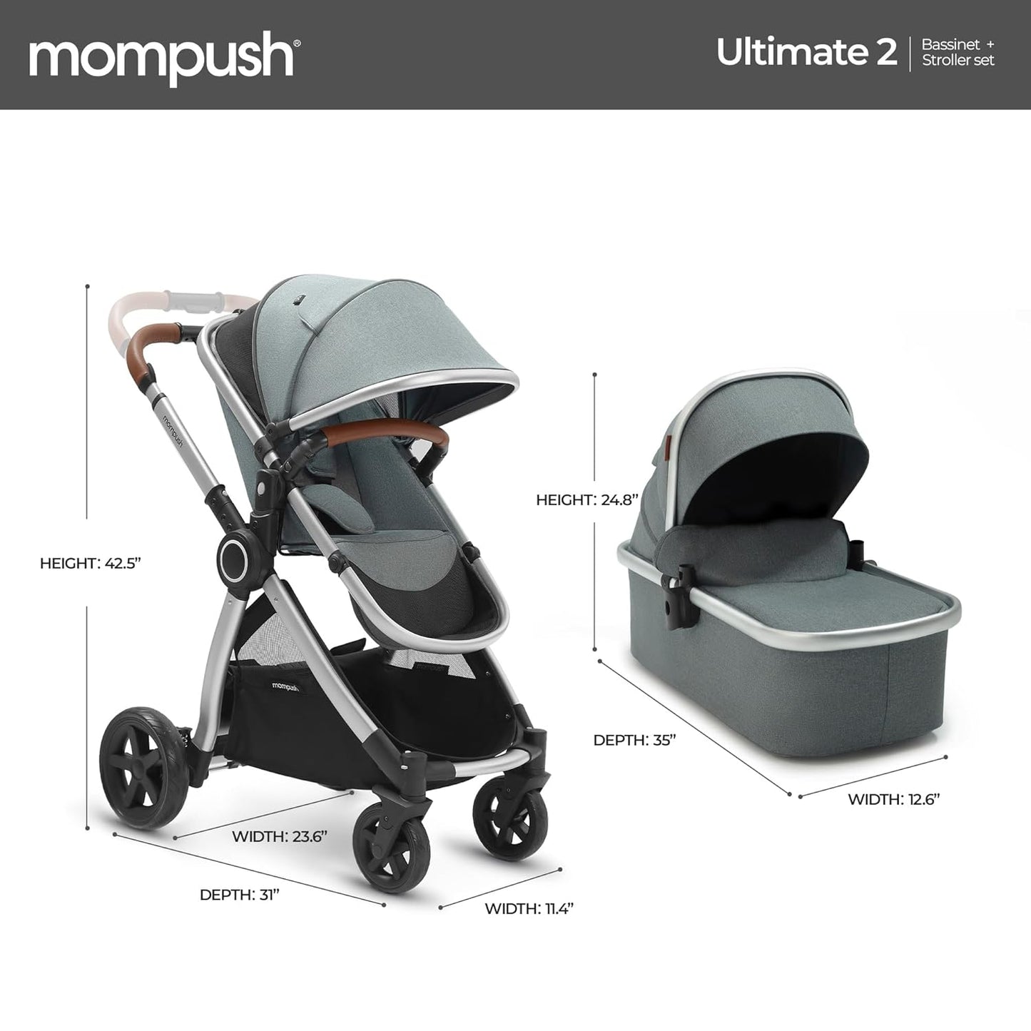 Ultimate 2 Baby Stroller for Infant and Toddler with Newborn Mode and Reversible Seat, All-Terrain Stroller with All-Wheel Suspension, Includes Car Seat Adapter and Large Storage Basket