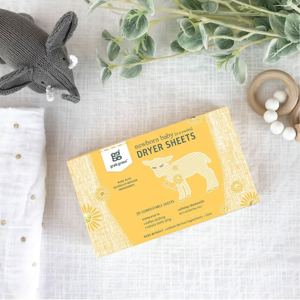 Newborn Baby Dryer Sheets, 120 Sheets, Chamomile Scent, Plant and Mineral Based, Compostable, Softens Clothing and Linens, Reduces Static Cling