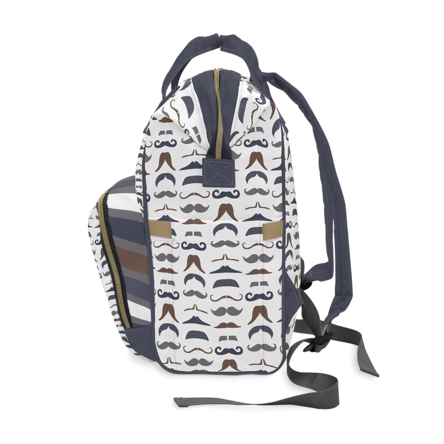 Backpack with mustache pattern on a white background