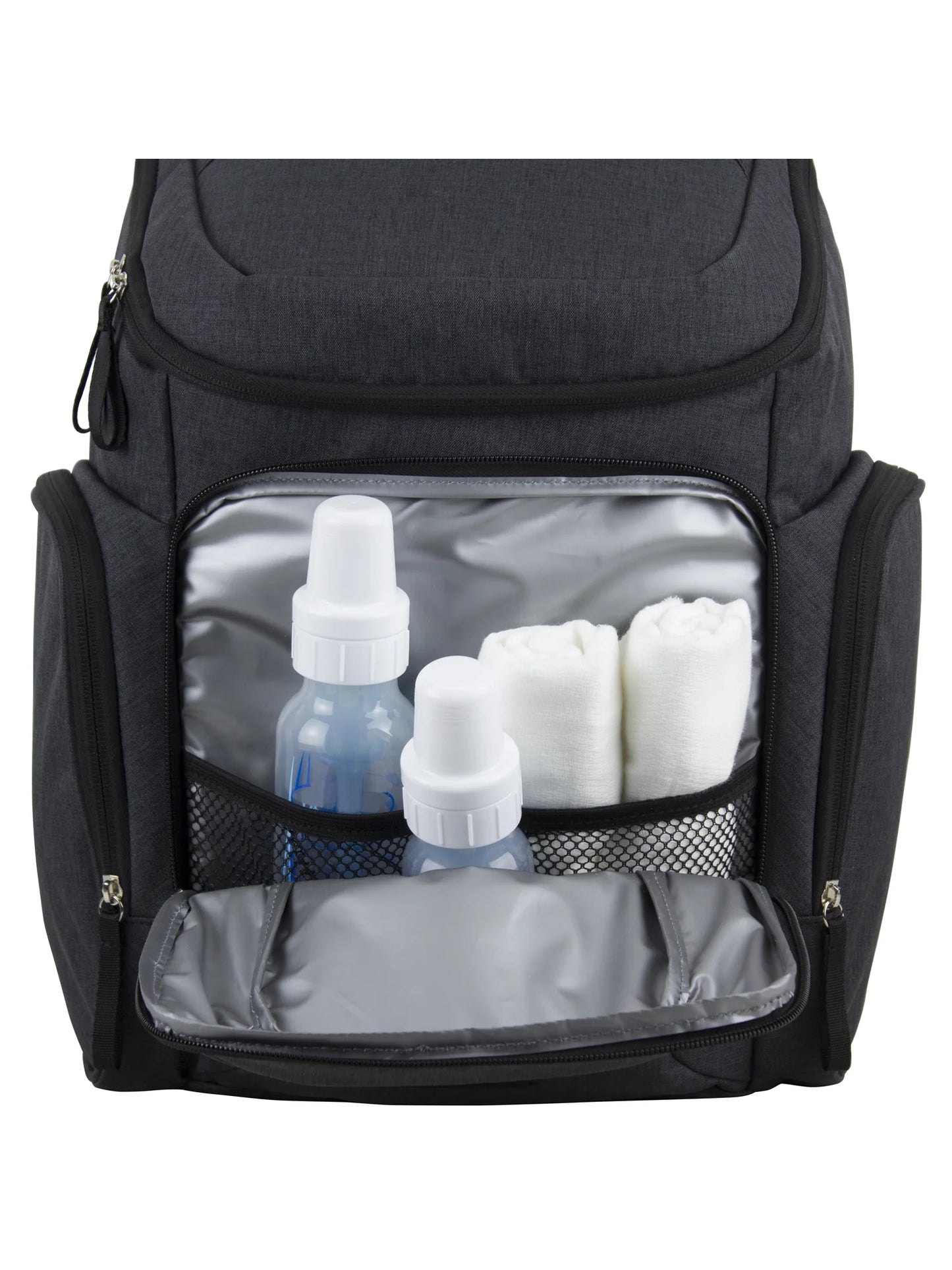 Wooster St. Large Backpack Diaper Bag with Adjustable Shoulder Straps, Bonus Changing Pad, Stroller Straps and Insulated Zipper Pockets, Dark Grey