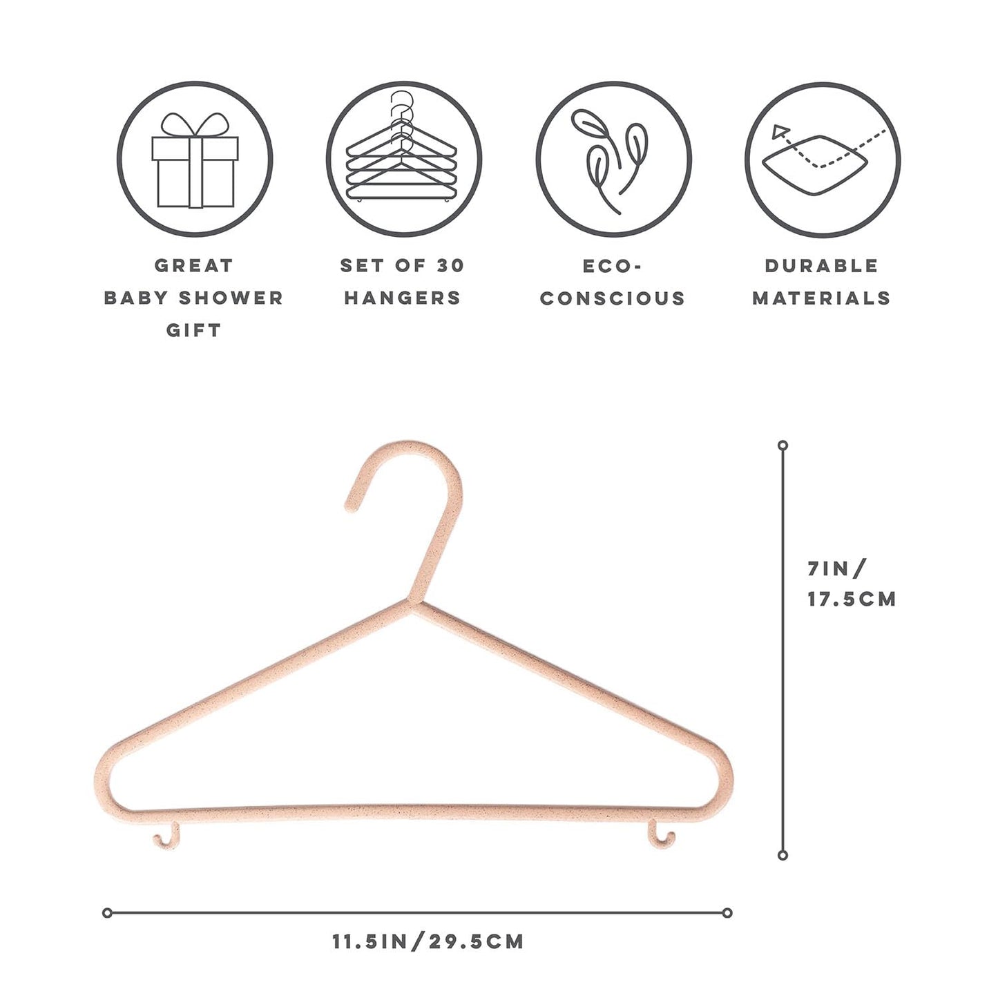 Sustainable Wheat Straw Plastic Toddler & Kids Hangers – Pack of 30