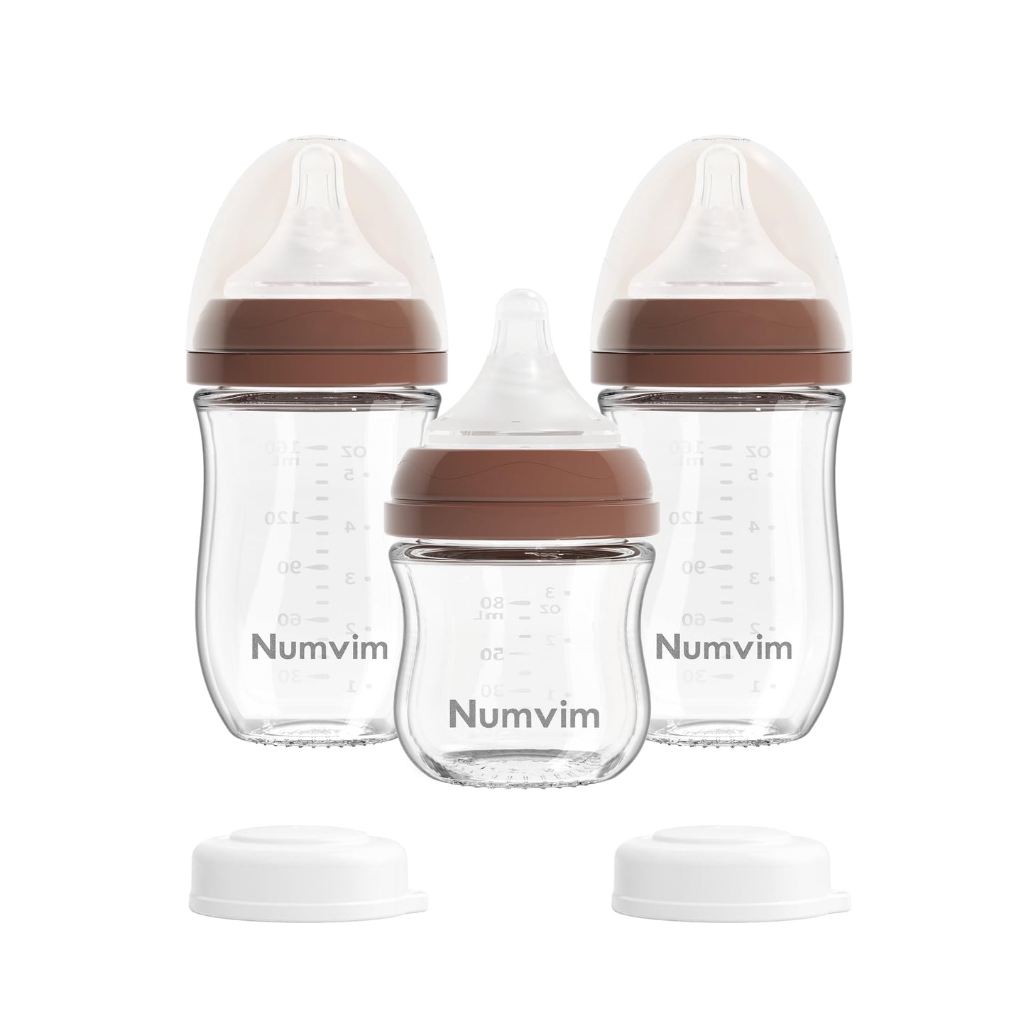 Glass Nurturing Baby Bottles Gentle & Extra Slow Flow, Newborn Breastfeeding Bottle with Anti Colic Nipple for 0 Months Babies, 3 Packs (White, 3oz+5oz)
