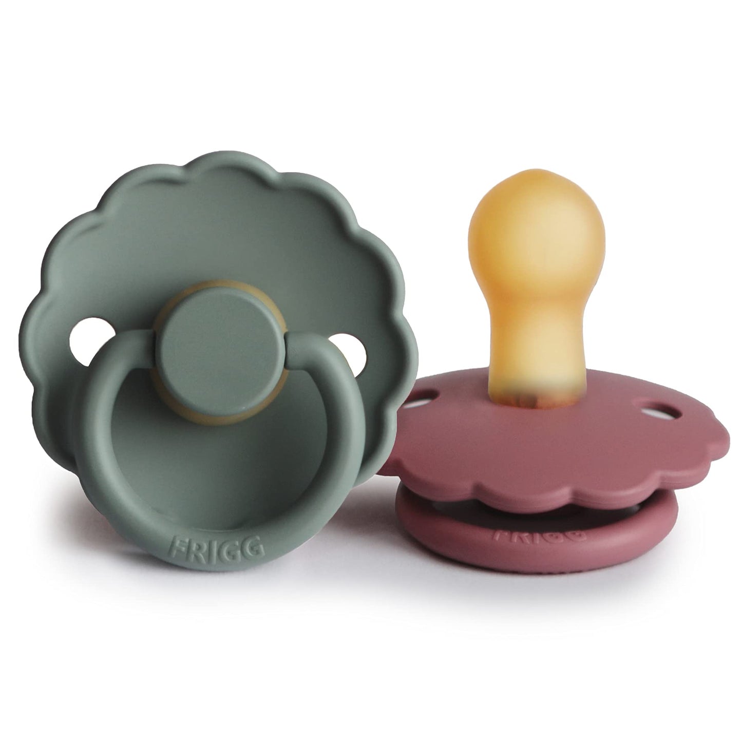 FRIGG Daisy Natural Rubber Baby Pacifier | Made in Denmark | BPA-Free (Aurora/Bright White, 0-6 Months) 2-Pack