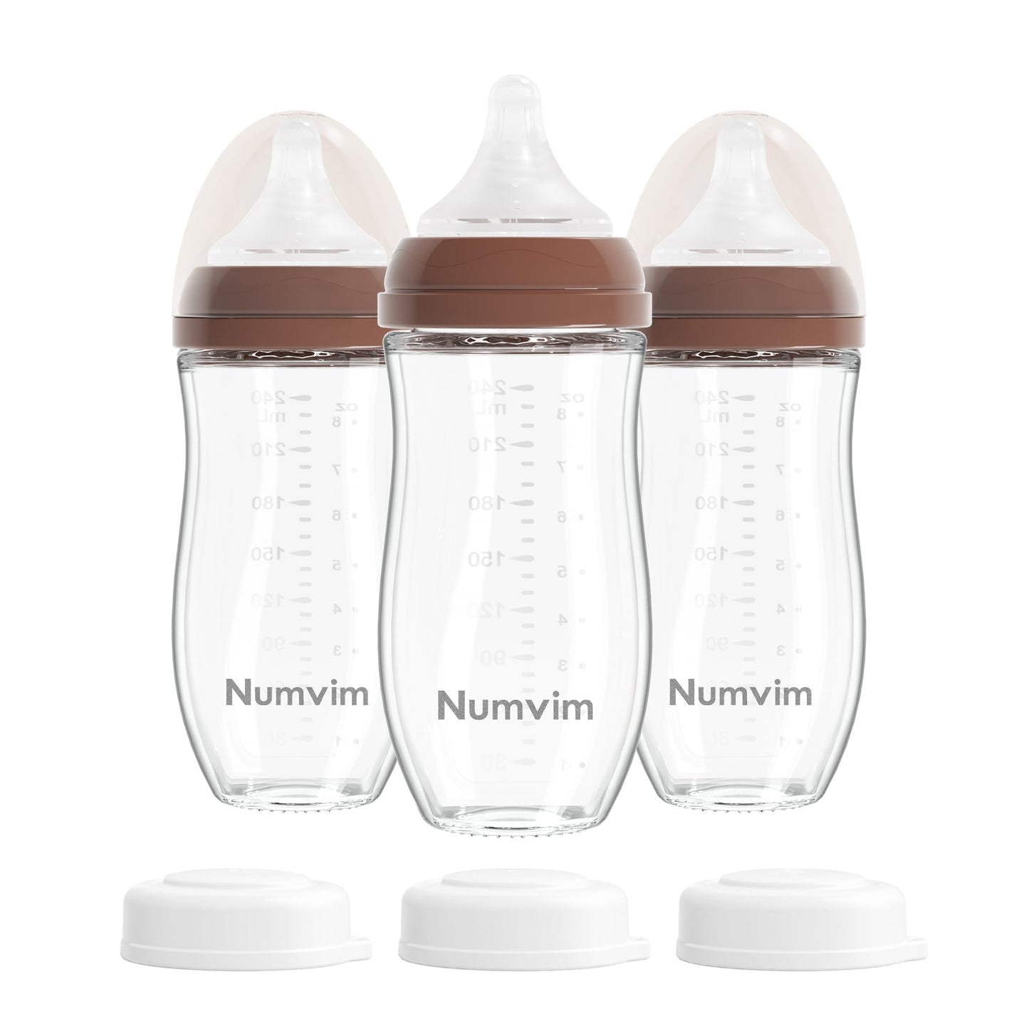 Glass Nurturing Baby Bottles Gentle & Extra Slow Flow, Newborn Breastfeeding Bottle with Anti Colic Nipple for 0 Months Babies, 3 Packs (White, 3oz+5oz)