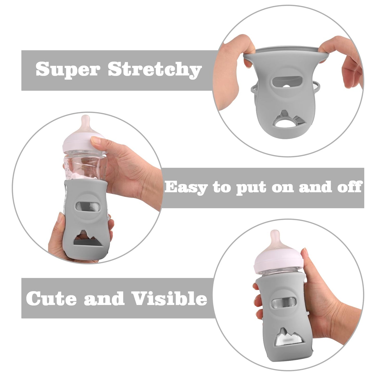 3 Pack Silicone Sleeves for Avent Natural Glass Baby Bottles, Anti Breakage Baby Bottle Holder, Compatible Philips Avent Glass Natural Baby Bottle 4 oz(Grey+Dark Blue+Apricot)