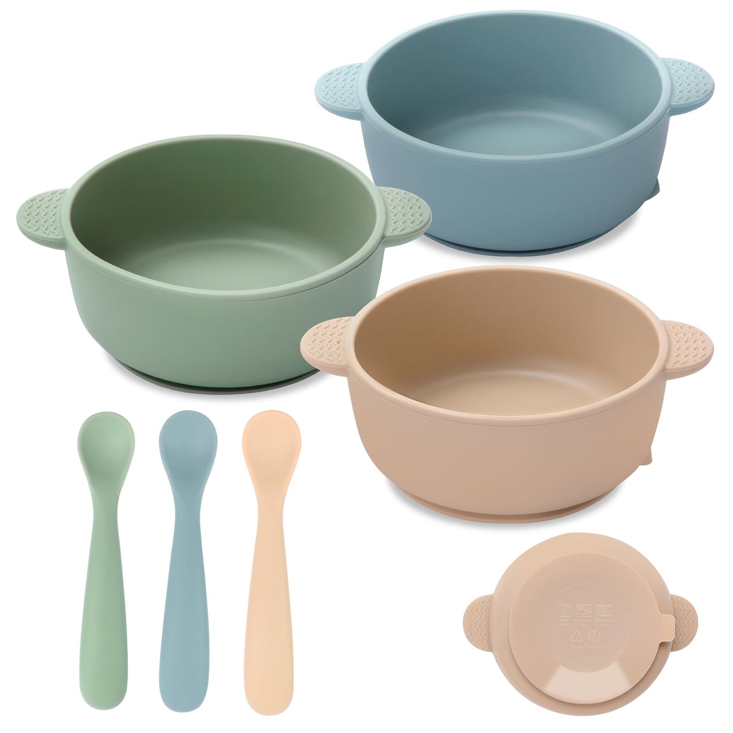 Silicone Baby Feeding Set, 3 Pack Baby Bowls with Suction and 3 Pack Baby Spoons