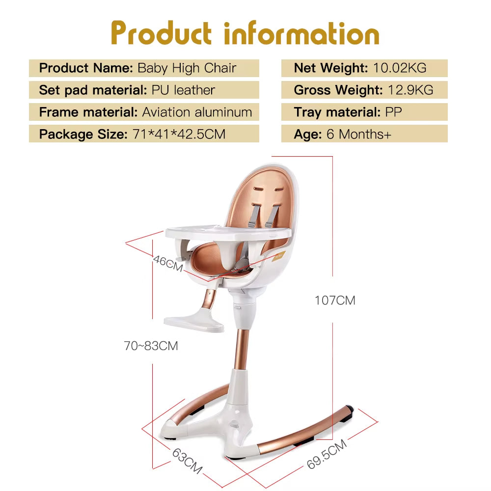 Baby High Chair with Adjustable Seat Height, Eating Chair with Foot Rest,Removable Tray,Pu Leather Cushion