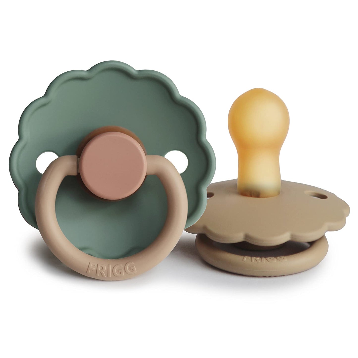 FRIGG Daisy Natural Rubber Baby Pacifier | Made in Denmark | BPA-Free (Aurora/Bright White, 0-6 Months) 2-Pack