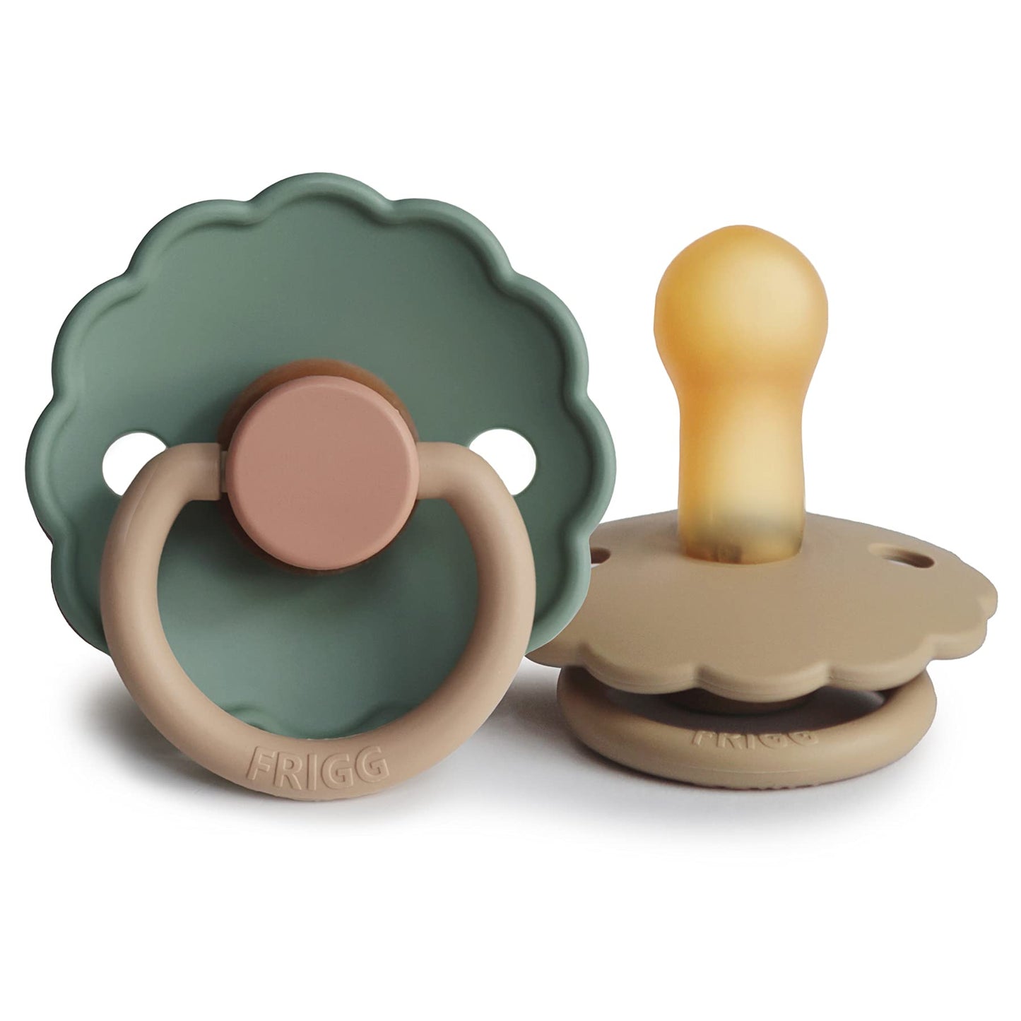 FRIGG Daisy Natural Rubber Baby Pacifier | Made in Denmark | BPA-Free (Aurora/Bright White, 0-6 Months) 2-Pack