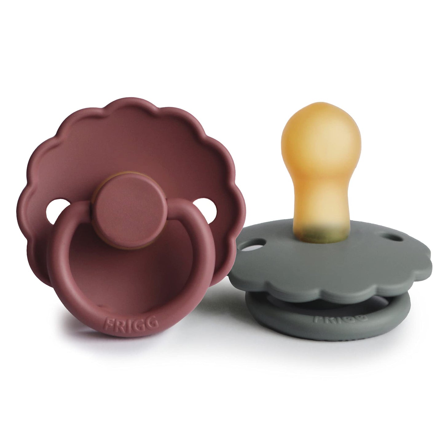 FRIGG Daisy Natural Rubber Baby Pacifier | Made in Denmark | BPA-Free (Aurora/Bright White, 0-6 Months) 2-Pack