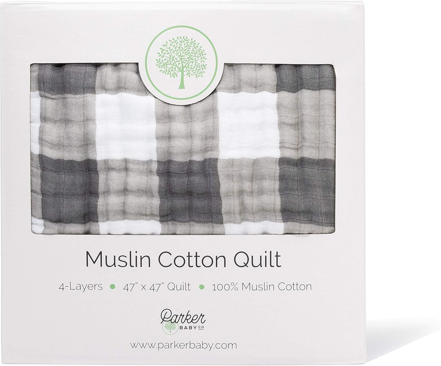 Parker Baby Muslin Blanket | 100% Soft Cotton Toddler Quilt & Baby Muslin Swaddle | Gender Neutral Design 47" X 47" Blanket