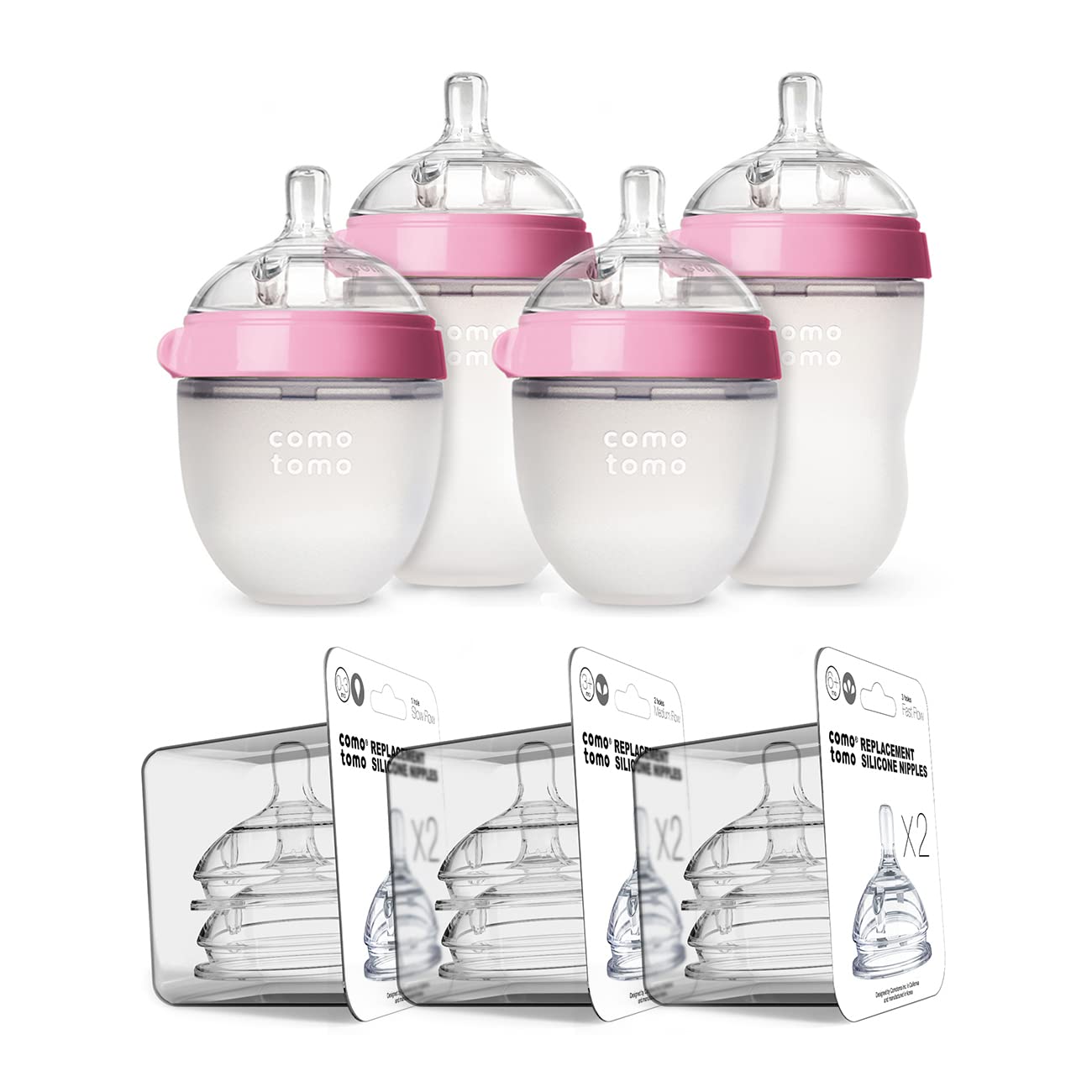 Comotomo Baby Bottle Bundle, Green, (7 Piece Set)