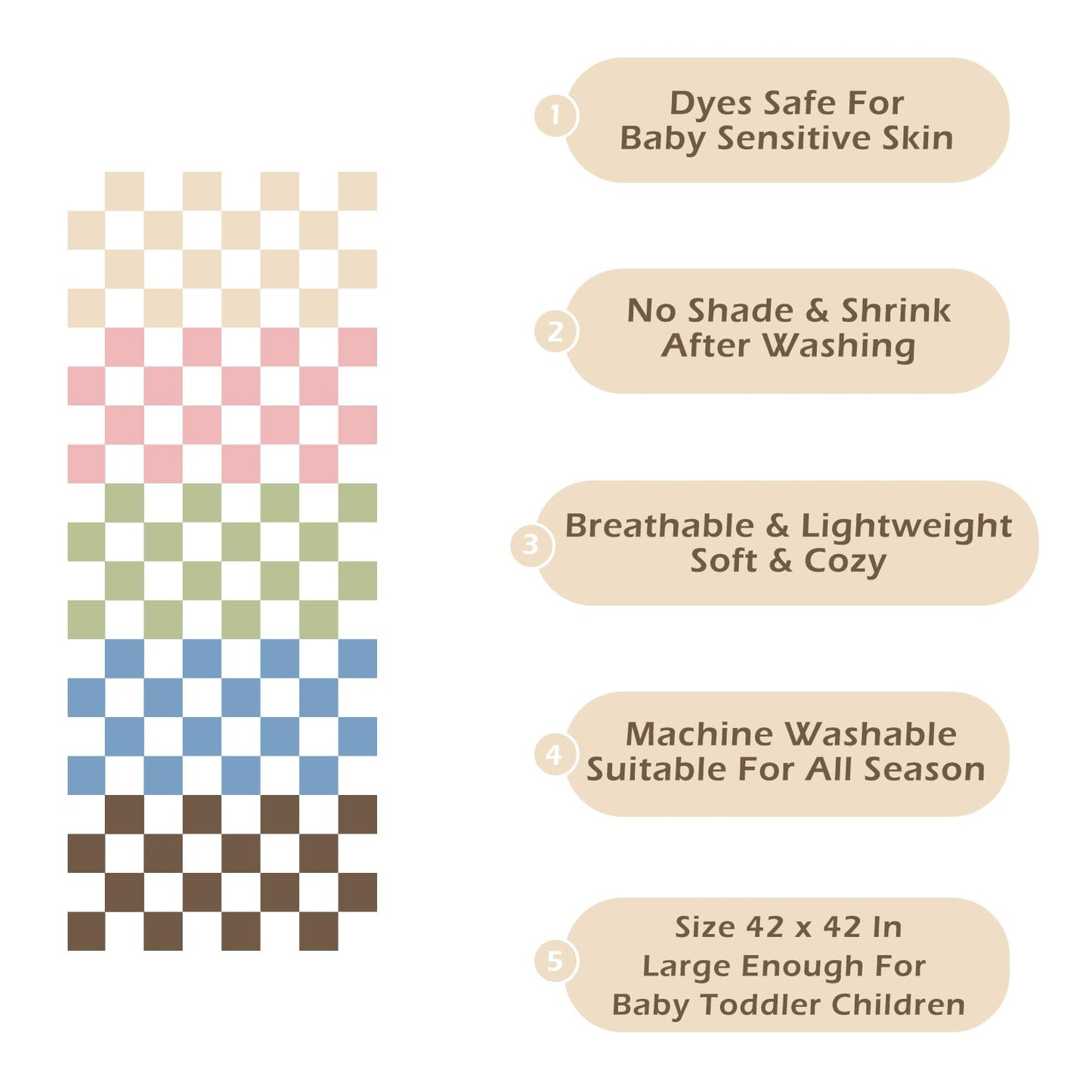 Ultra Soft Checkered Muslin Baby Blanket Pack of 2 Cotton Swaddles Bed Blankets for Babies and Toddlers Girls Newborn 42 x 42 inches Cream and Pink