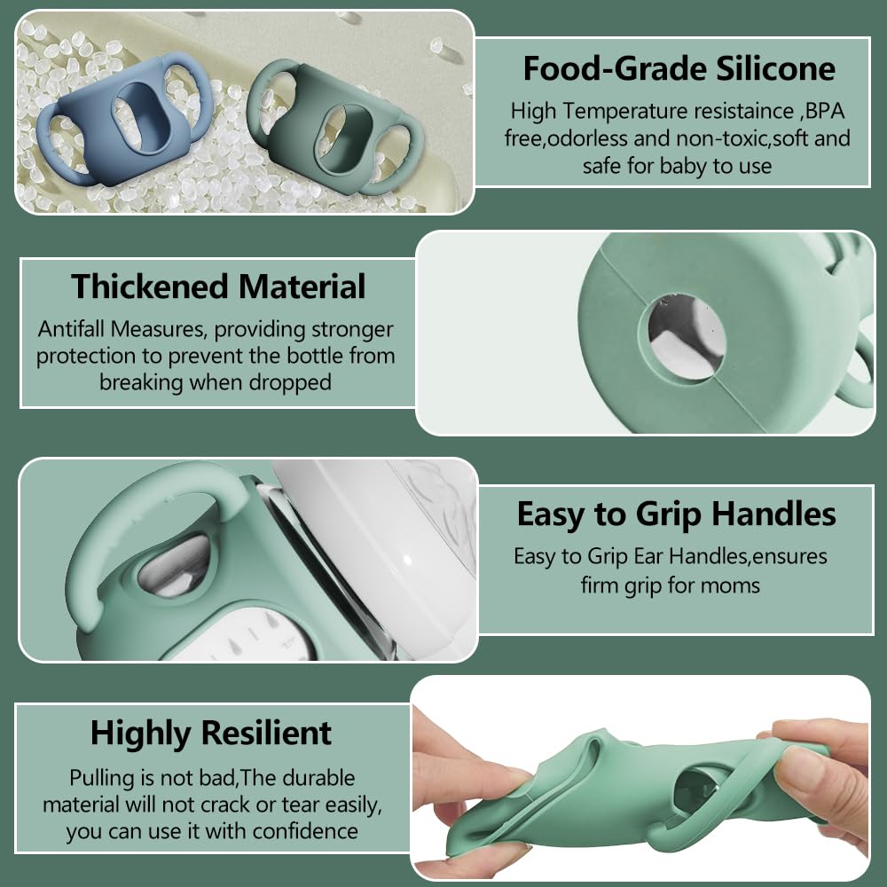 4 Pack Silicone Sleeves for Avent Natural Glass Bottles, Anti Breakage Bottle Holder with Handle
