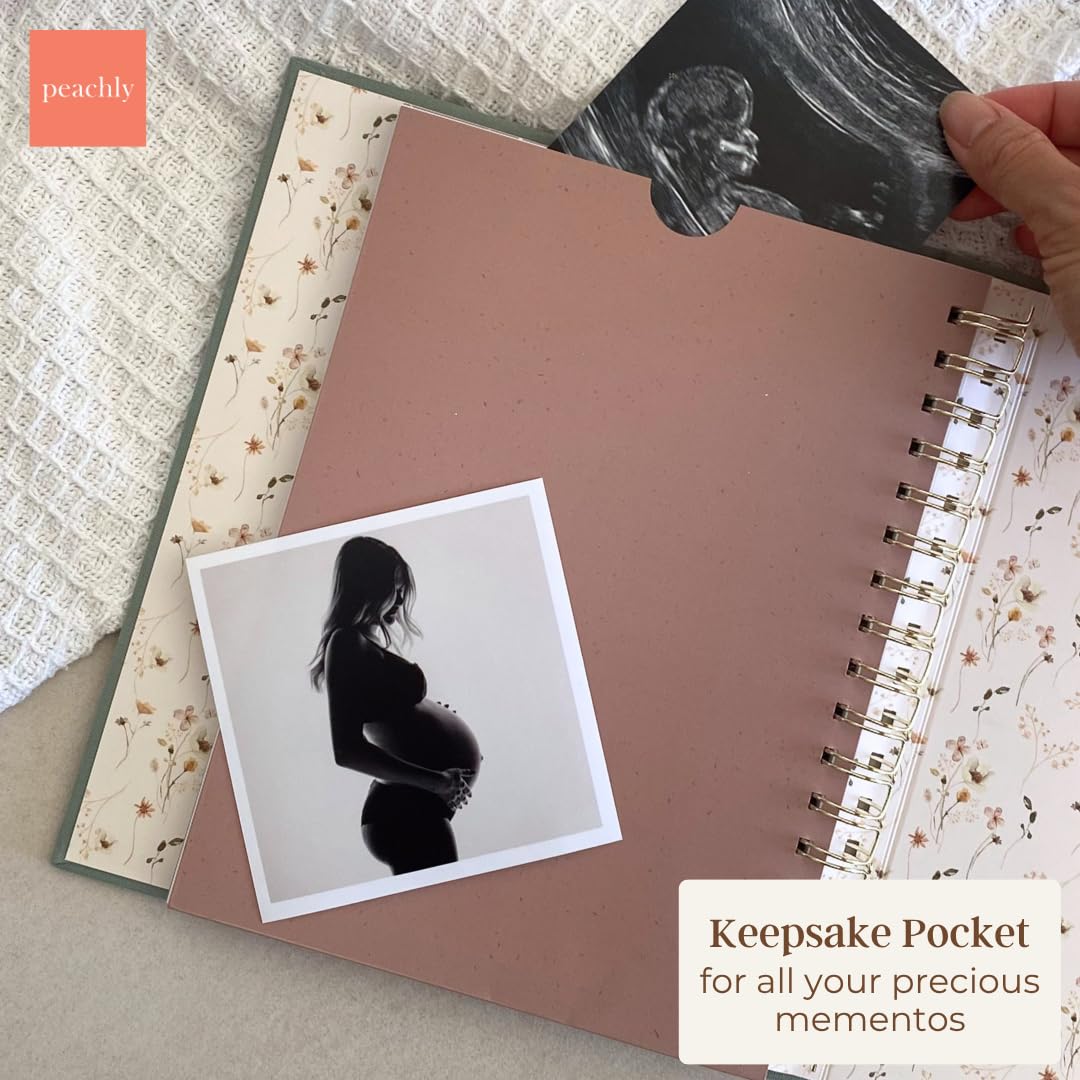 Peachly Pregnancy Journal - Linen Pregnancy Book to Capture Every Milestone - Pregnancy Must Haves - Baby Book Keepsake Pregnancy Journals For First Time Moms and Experienced Moms