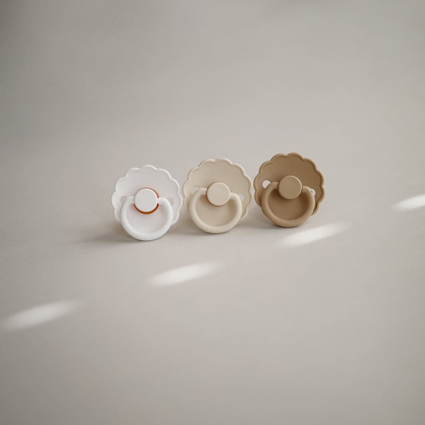 FRIGG Daisy Natural Rubber Baby Pacifier | Made in Denmark | BPA-Free (Aurora/Bright White, 0-6 Months) 2-Pack