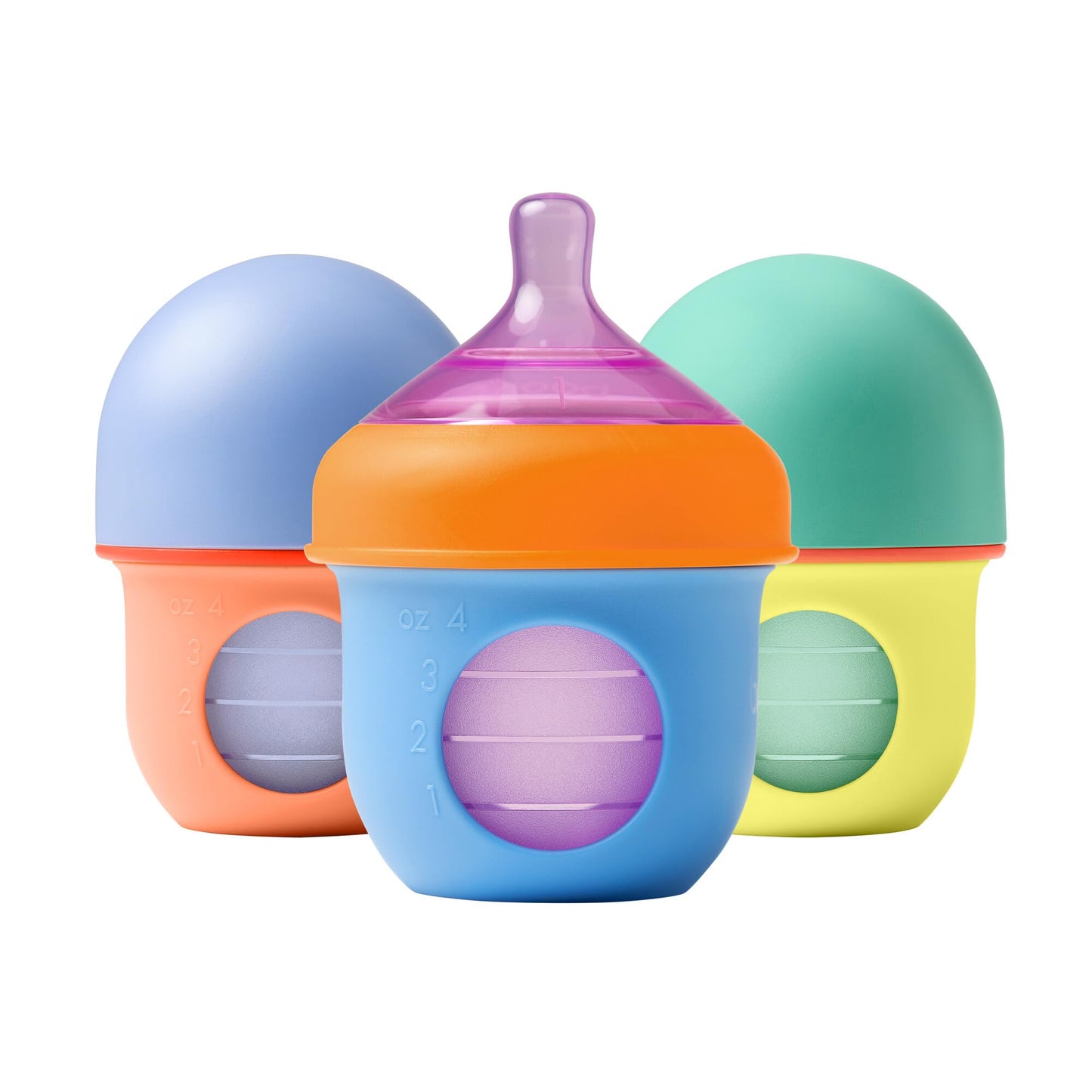 Boon Nursh Reusable Silicone Pouch Baby Bottles - Medium Flow Nipple - Silicone Baby Bottle Pouch and Nipple - Baby Feeding Essentials - Pink - 3-6 Months - 3 Count - 8 Ounce