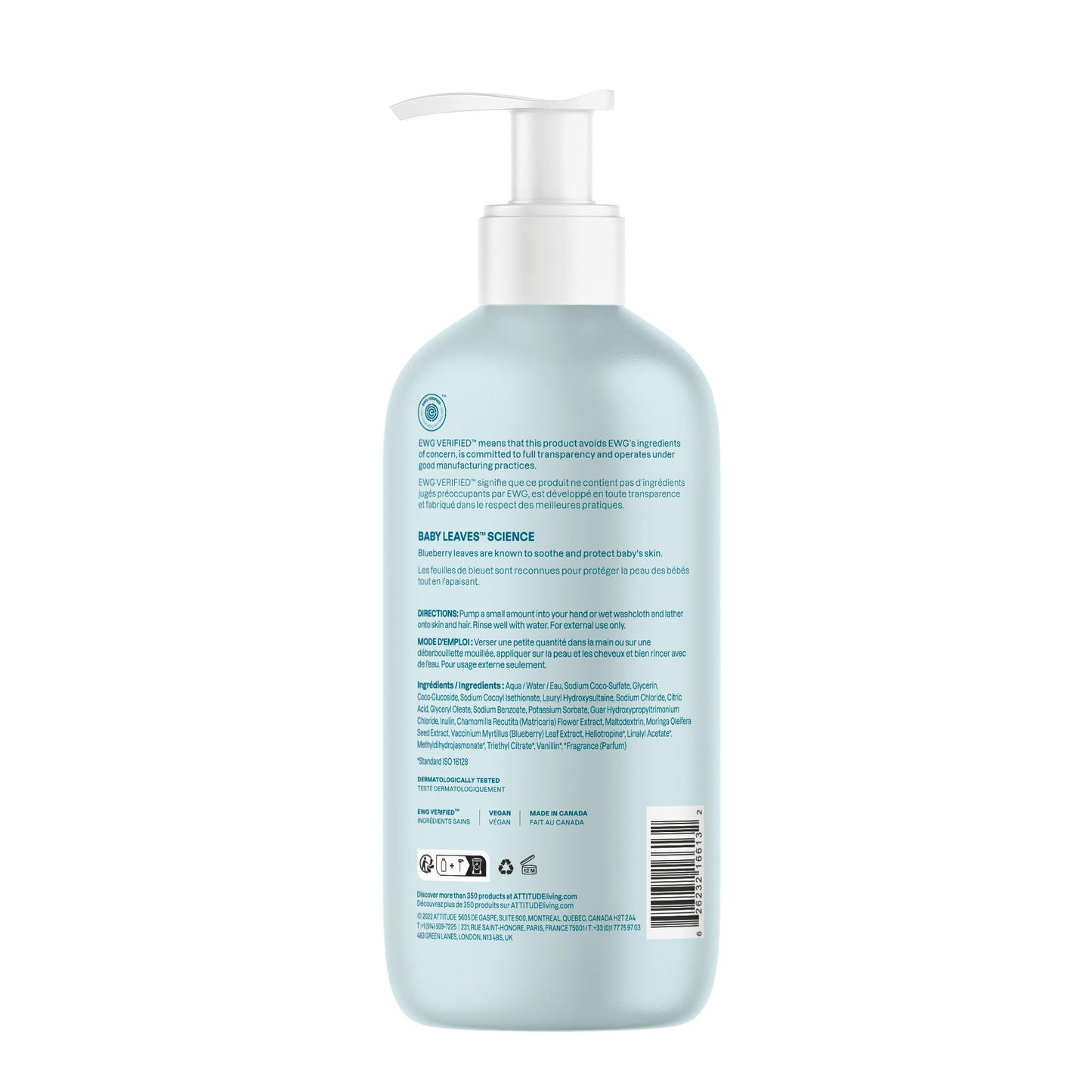ATTITUDE 2-in-1 Shampoo and Body Wash for Baby, EWG Verified, 16 Fl Oz