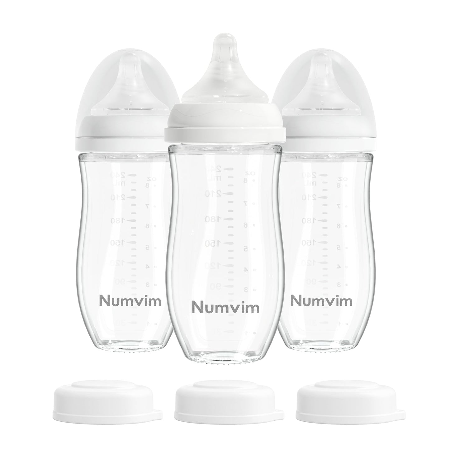Glass Nurturing Baby Bottles Gentle & Extra Slow Flow, Newborn Breastfeeding Bottle with Anti Colic Nipple for 0 Months Babies, 3 Packs (White, 3oz+5oz)