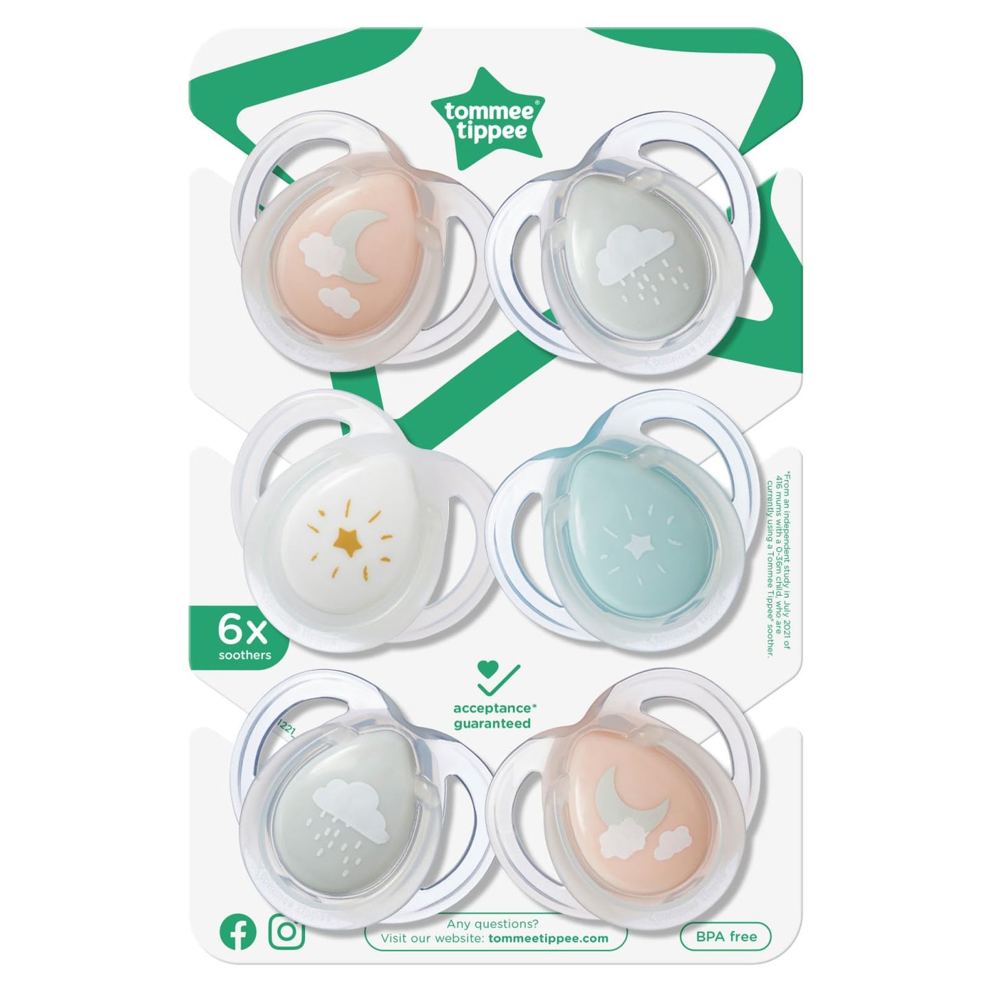 Tommee Tippee Night Time Pacifier, 6-18 Months, BPA-Free Binkies, Glow in The Dark Technology