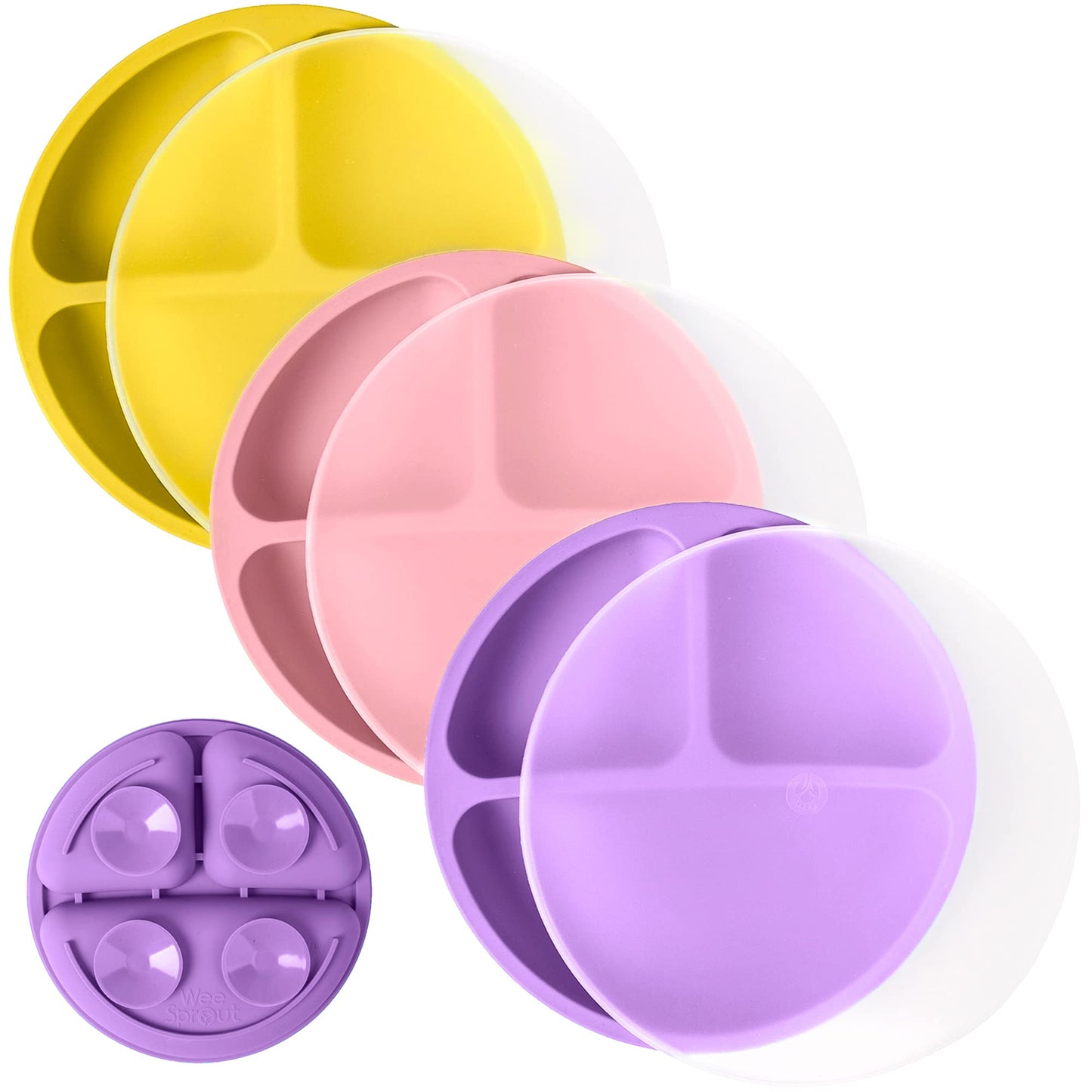WeeSprout Suction Plates for Babies & Toddlers - 100% Silicone, Dinnerware Stays Put, 3 Pack