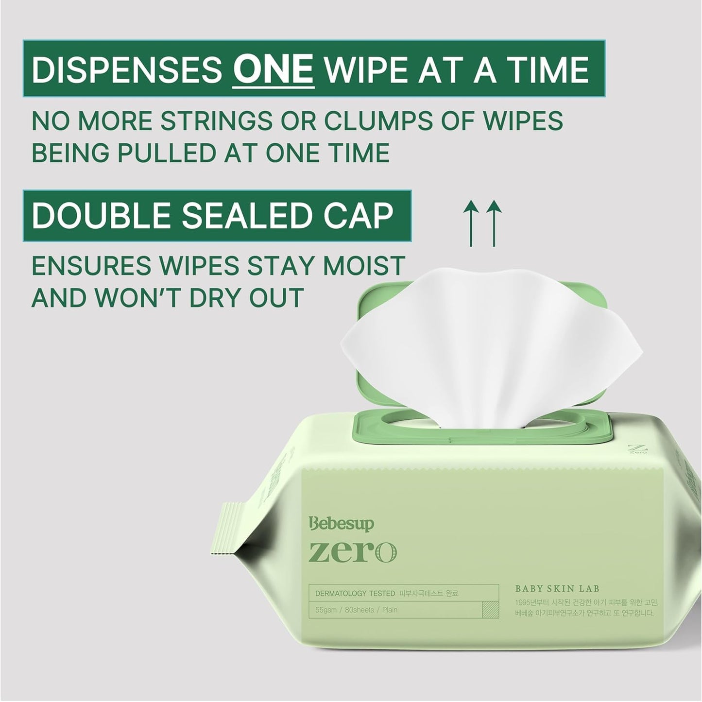 BEBESUP- Korea’s #1 Signature Baby Wipes - Hypoallergenic Water-based Unscented Alcohol-Free Ultra-Thick Super Seed Extracts Organic Plant-Based for sensitive skin Flip-Top 560 Count (8 Packs)