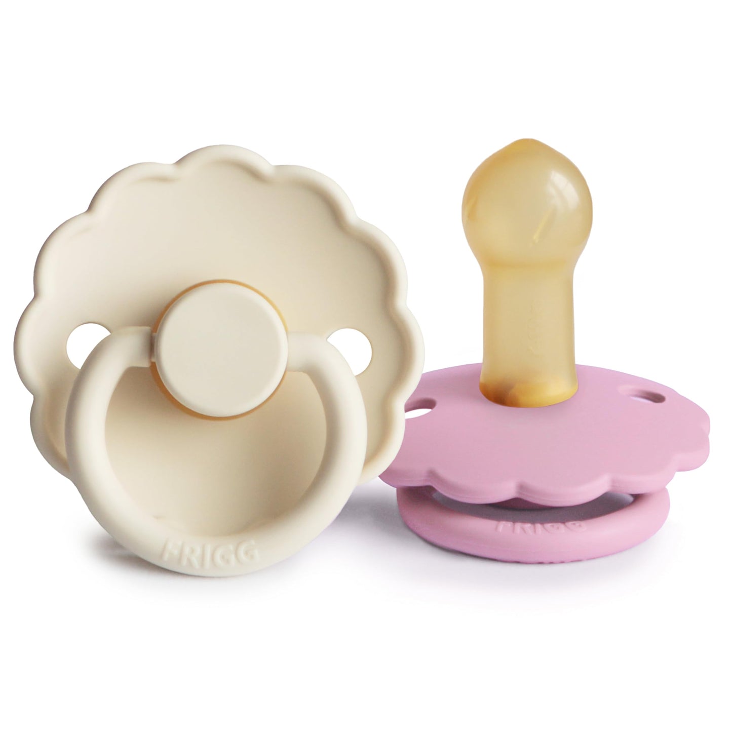 FRIGG Daisy Natural Rubber Baby Pacifier | Made in Denmark | BPA-Free (Aurora/Bright White, 0-6 Months) 2-Pack