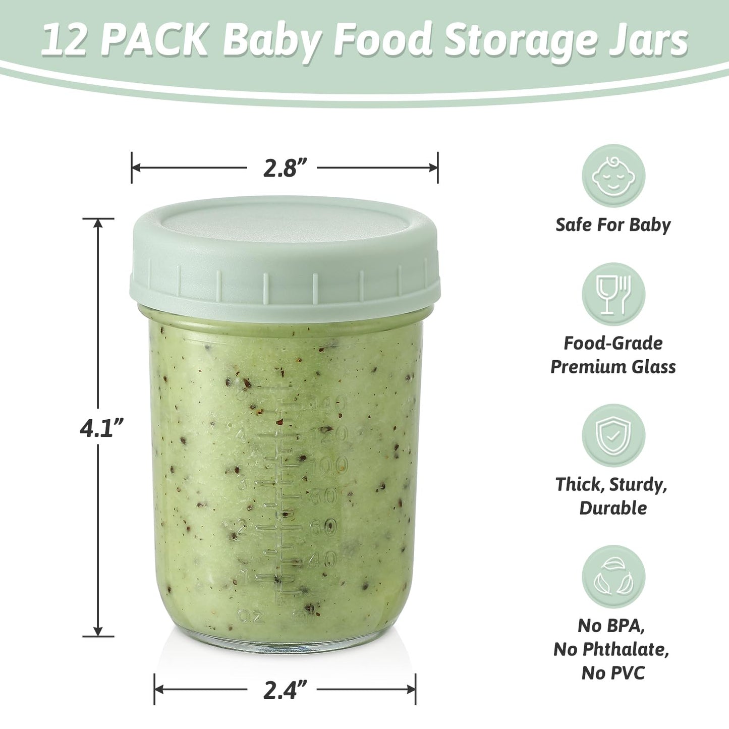 VITEVER 12 Pack Glass Baby Food Storage Containers