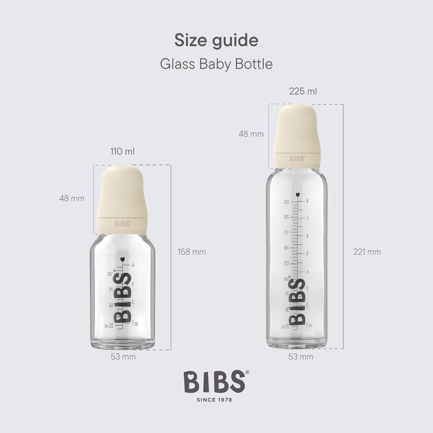 Bibs Baby Glass Bottle | Anti-Colic Borosilicate Glass Bottles | Natural Vented Round Natural Rubber Latex Nipple | Consistent Flow Rate | 7.6 oz/225 ml | 2 Pack | Blush/Woodchuck