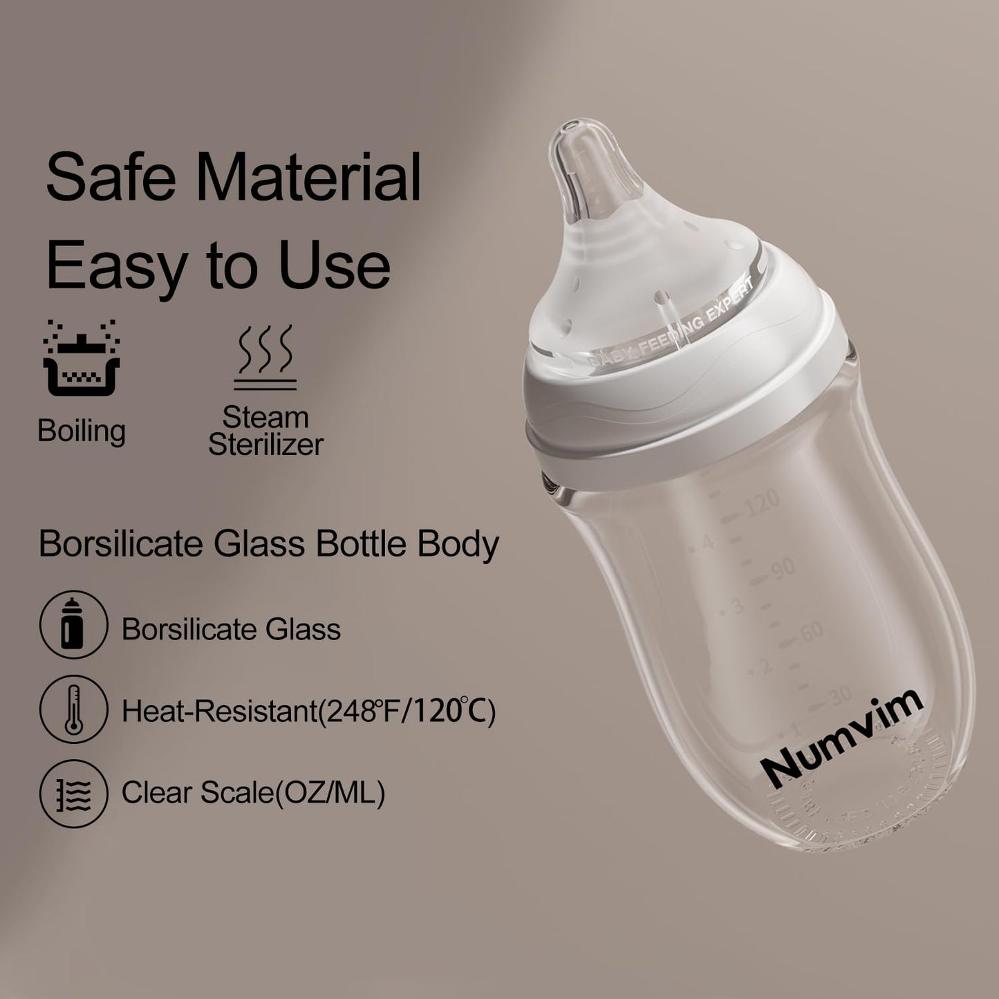 Glass Nurturing Baby Bottles Gentle & Extra Slow Flow, Newborn Breastfeeding Bottle with Anti Colic Nipple for 0 Months Babies, 3 Packs (White, 3oz+5oz)