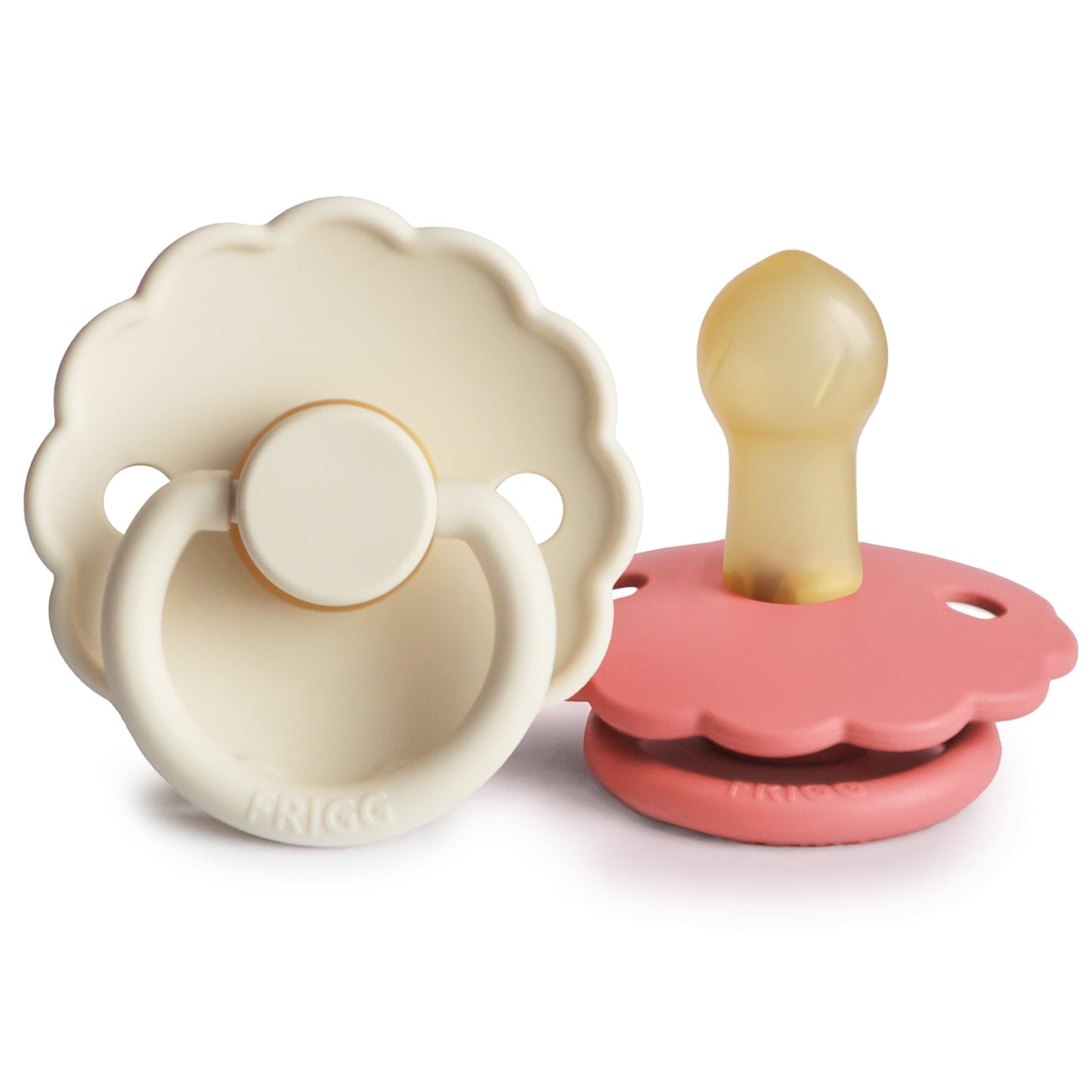 FRIGG Daisy Natural Rubber Baby Pacifier | Made in Denmark | BPA-Free (Aurora/Bright White, 0-6 Months) 2-Pack