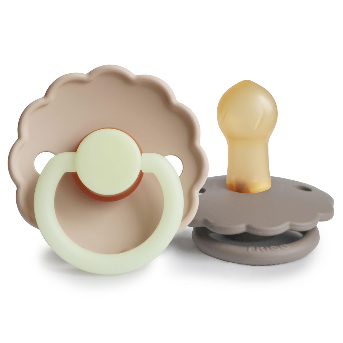 FRIGG Daisy Natural Rubber Baby Pacifier | Made in Denmark | BPA-Free (Aurora/Bright White, 0-6 Months) 2-Pack