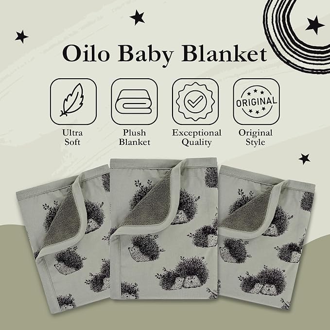 Oilo Baby Blanket, Luxury Soft Plush Backing & 100% Turkish Cotton Jersey Print
