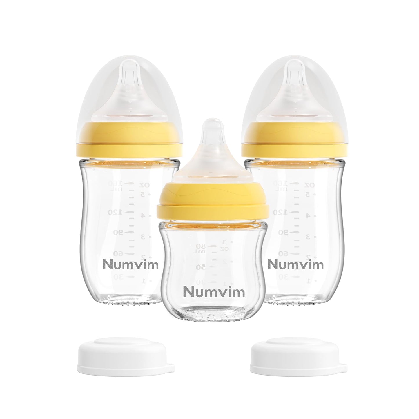 Glass Nurturing Baby Bottles Gentle & Extra Slow Flow, Newborn Breastfeeding Bottle with Anti Colic Nipple for 0 Months Babies, 3 Packs (White, 3oz+5oz)