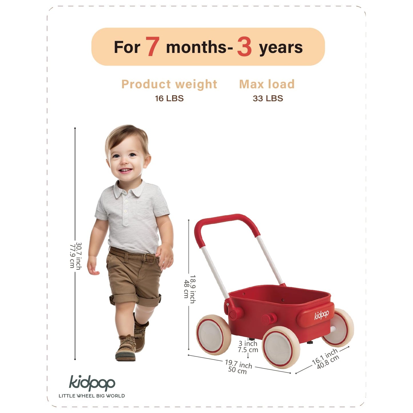 PULA Baby Push Walker with Wheels Toddler Wagon for First Learner Baby Toys 6-12 Months, 1 Year Old Birthday Gifts, Indoors and Outdoors (Black)
